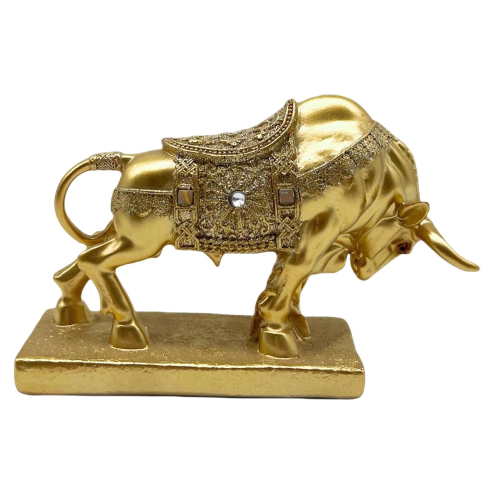 Bull Statue Sculpture Desktop Decoration Handicraft for Study Room Golden