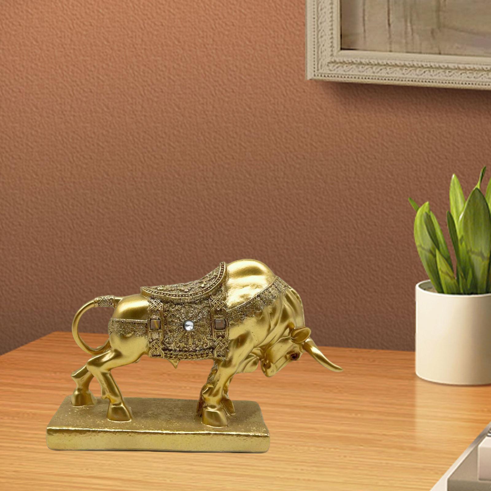 Bull Statue Sculpture Desktop Decoration Handicraft for Study Room Golden
