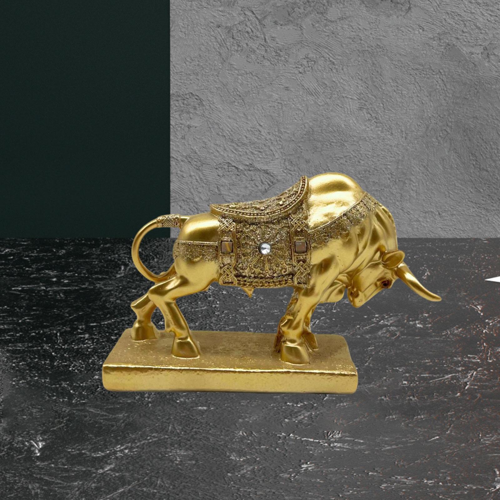 Bull Statue Sculpture Desktop Decoration Handicraft for Study Room Golden