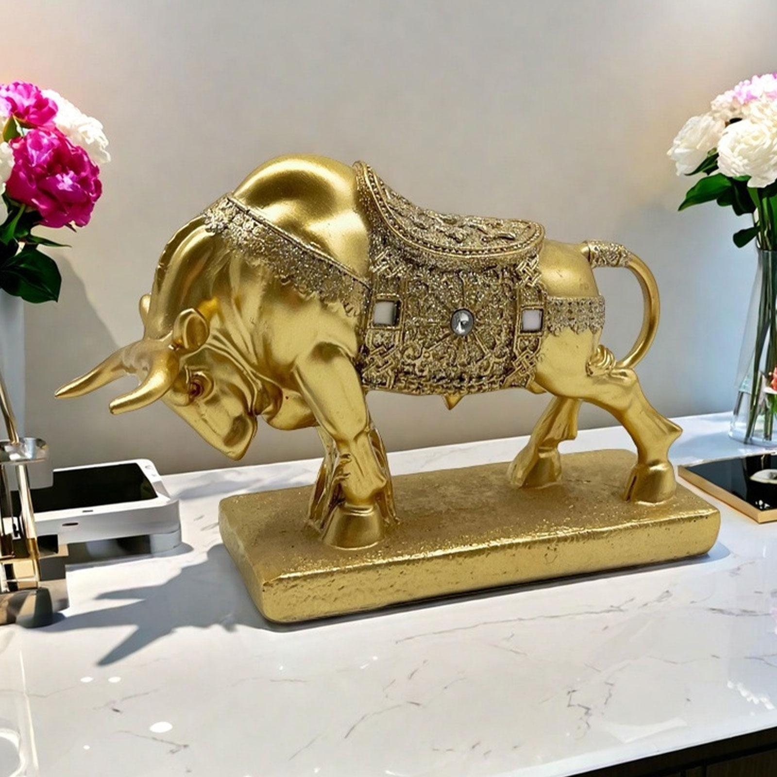 Bull Statue Sculpture Desktop Decoration Handicraft for Study Room Golden