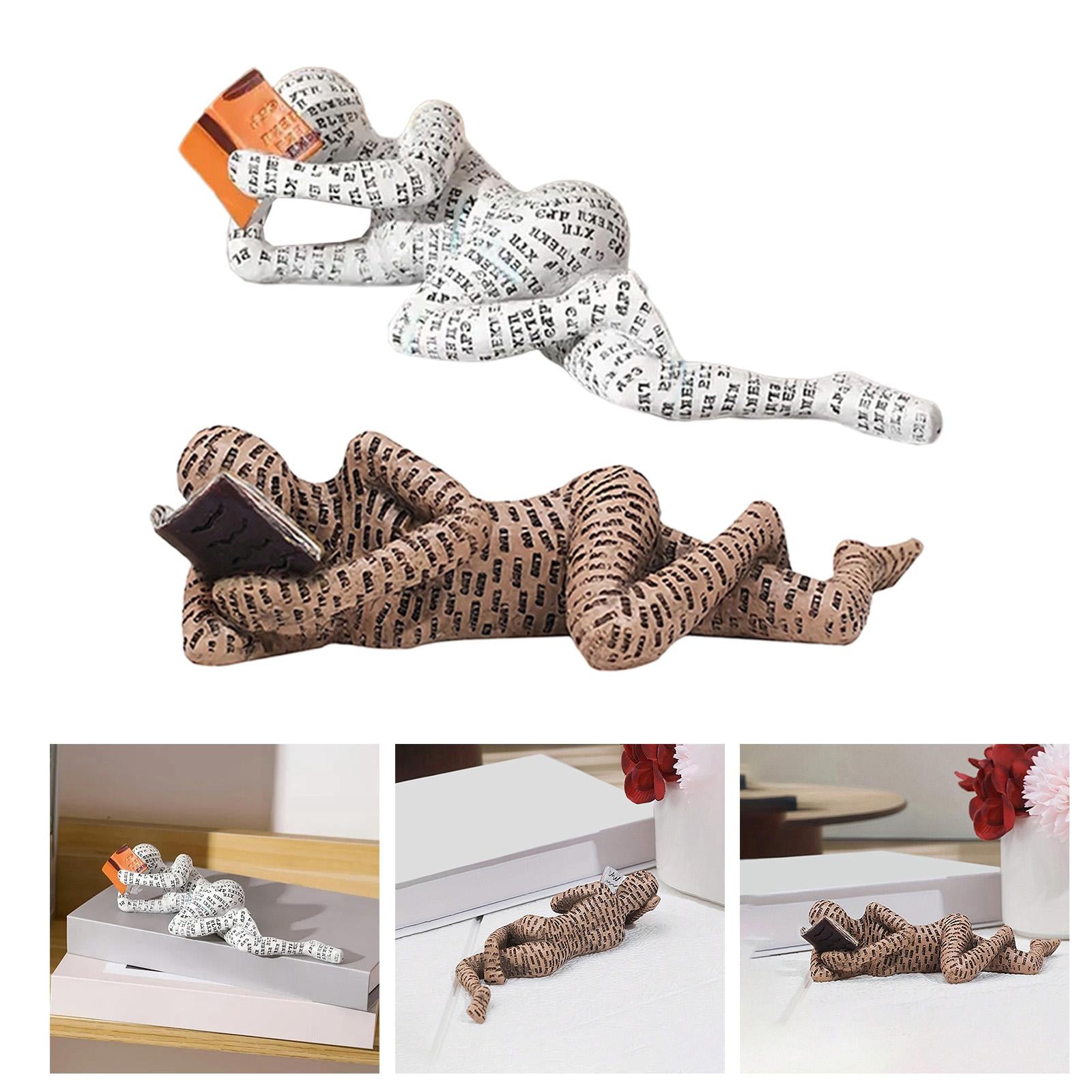 Thinker Statue Reading Woman Figurine for Bedroom Hallway Table Centerpieces White