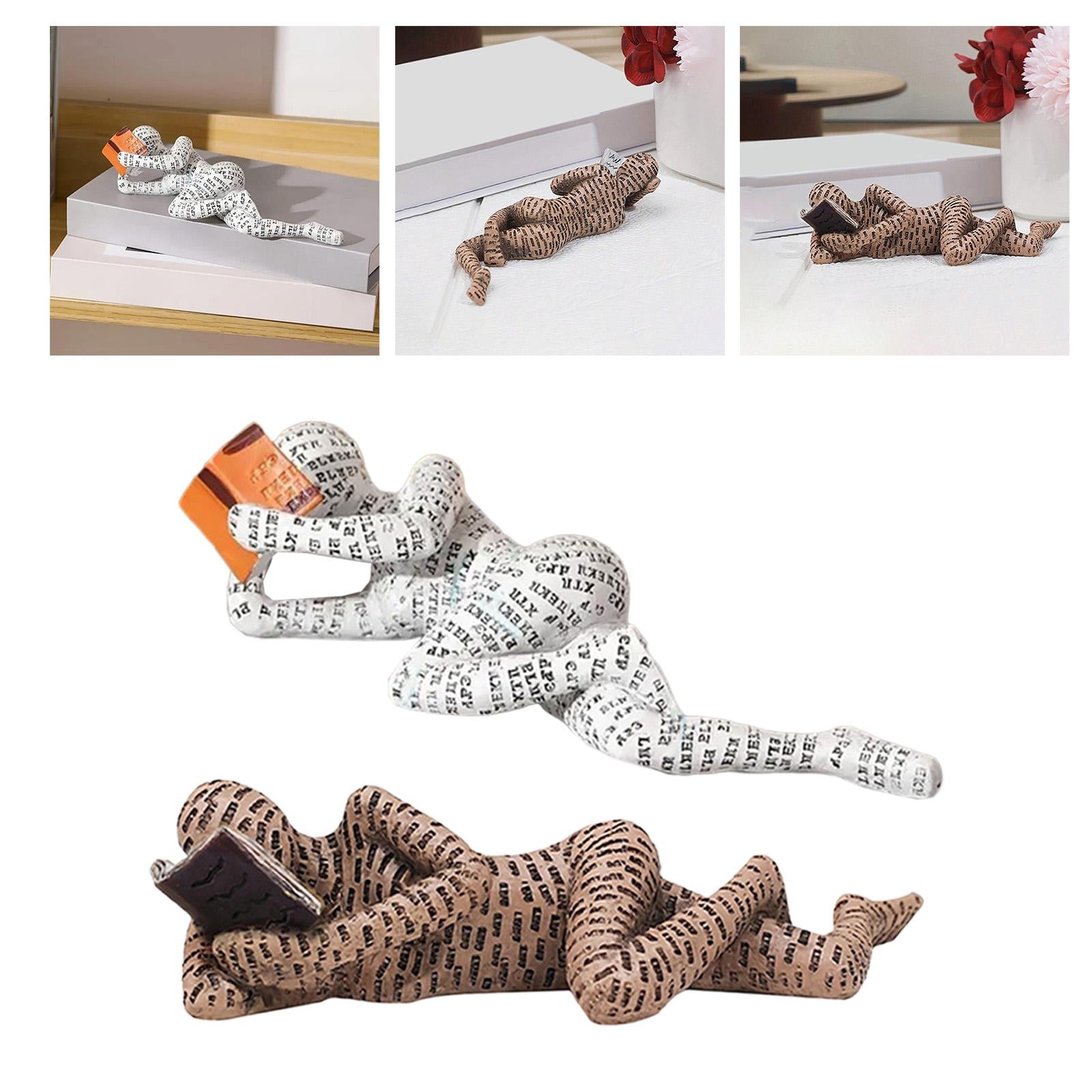 Thinker Statue Reading Woman Figurine for Bedroom Hallway Table Centerpieces White