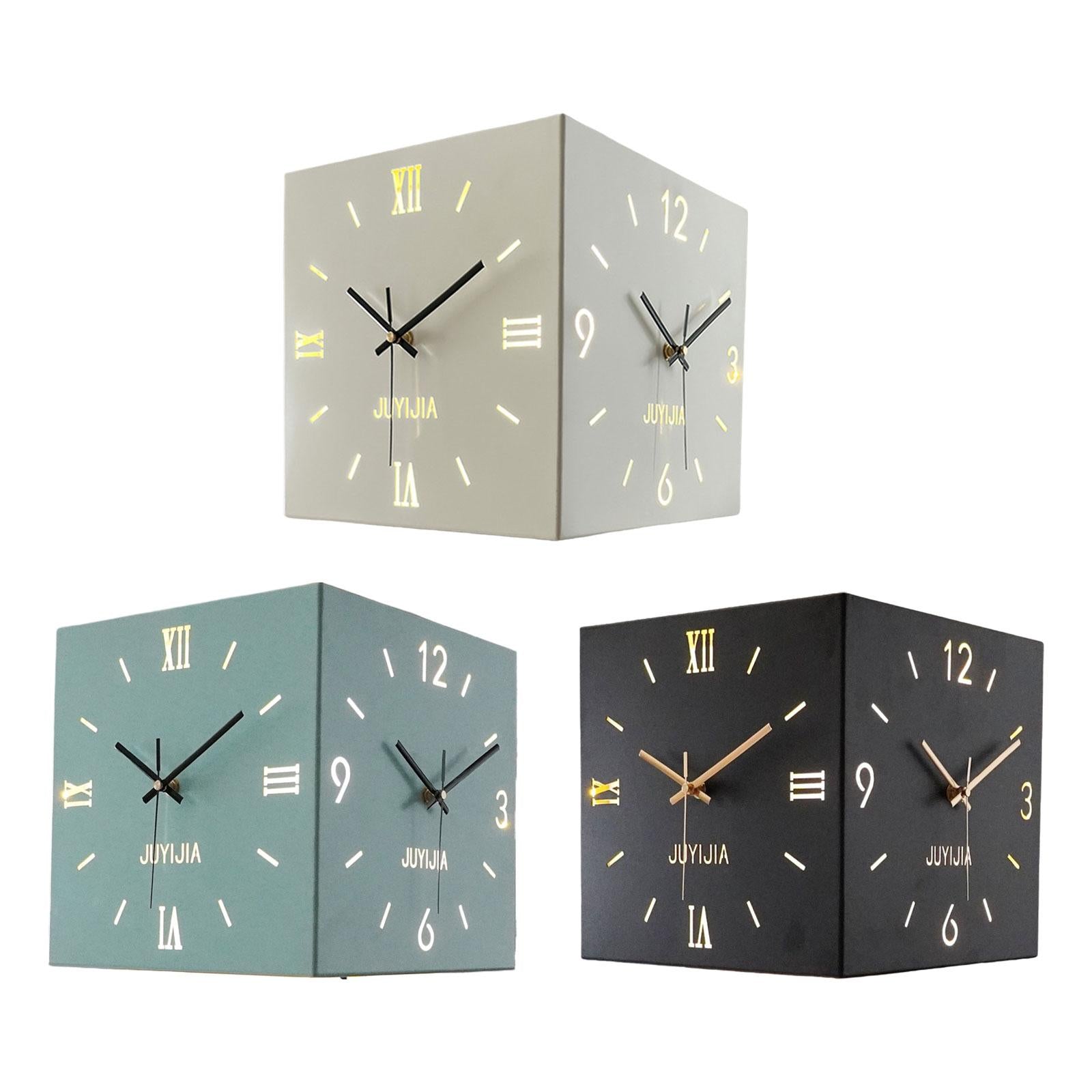 Double Sided Corner Wall Clock with Light for Dining Room Living Room Office White