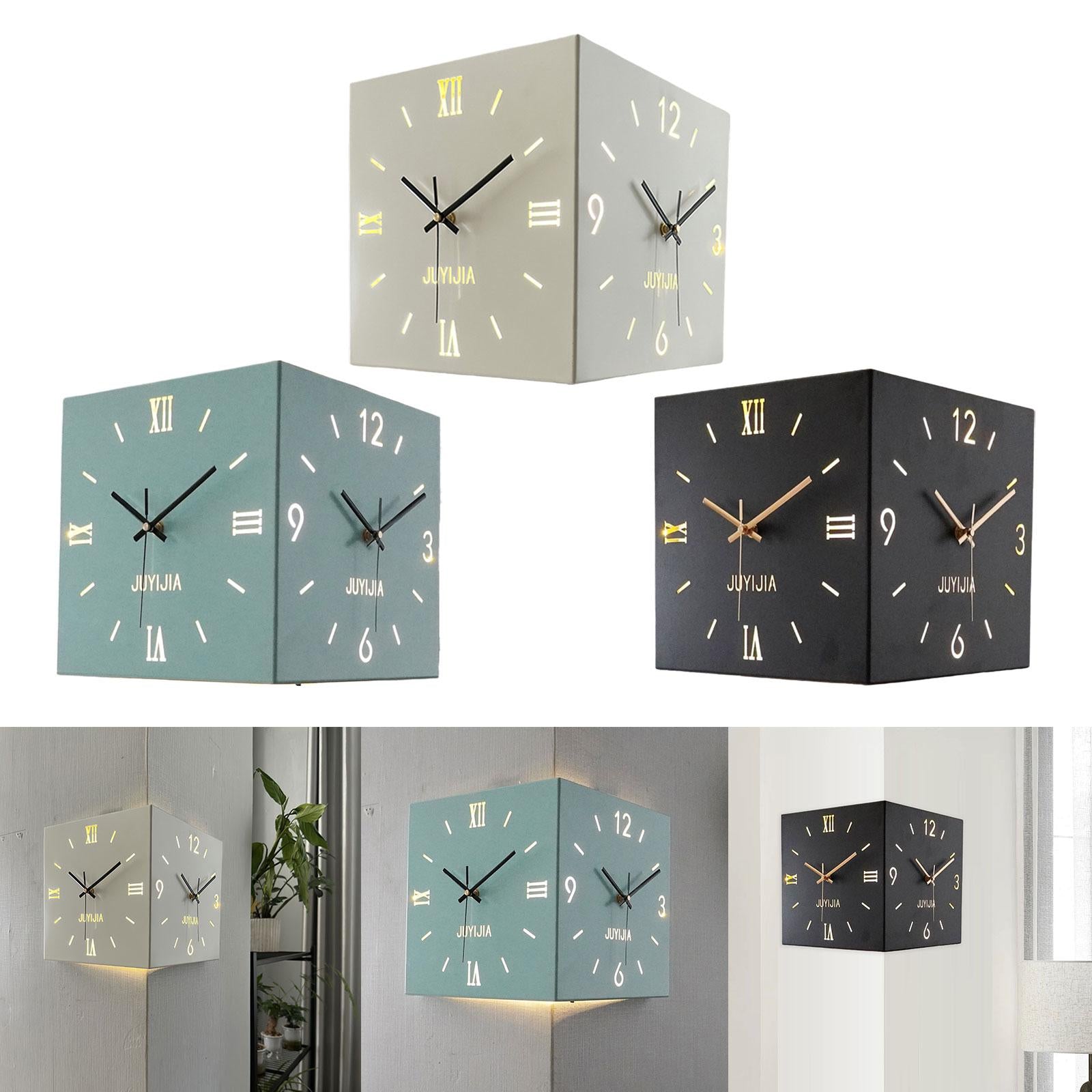 Double Sided Corner Wall Clock with Light for Dining Room Living Room Office White