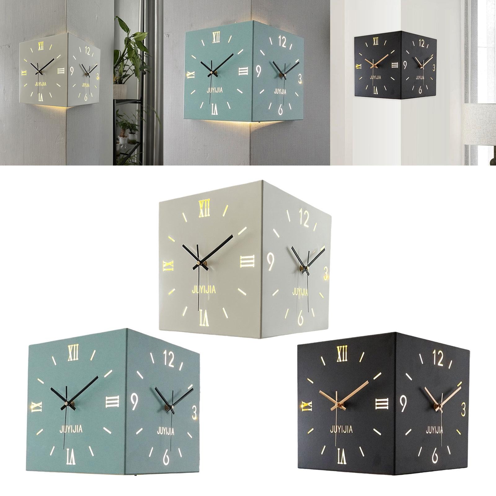 Double Sided Corner Wall Clock with Light for Dining Room Living Room Office White