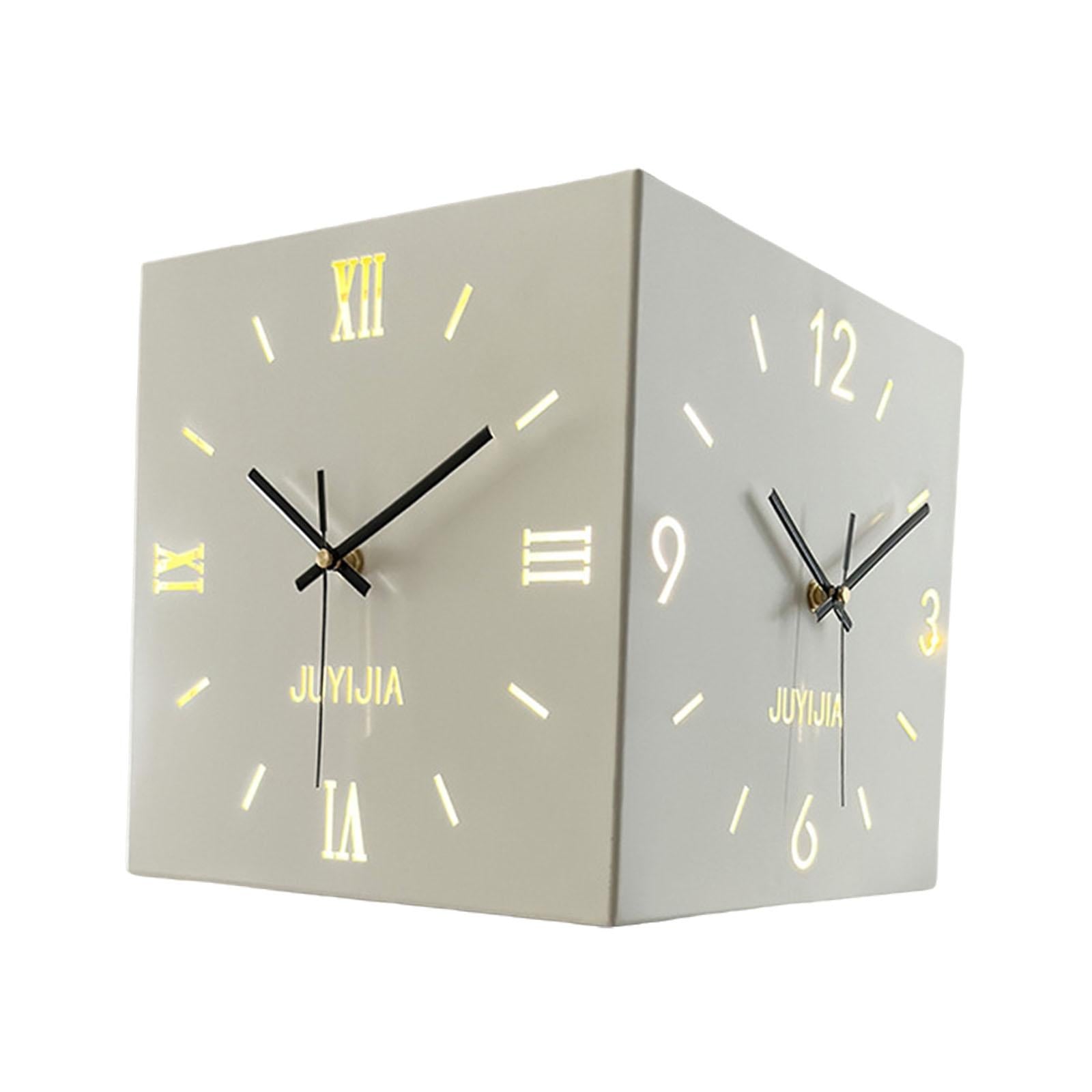 Double Sided Corner Wall Clock with Light for Dining Room Living Room Office White