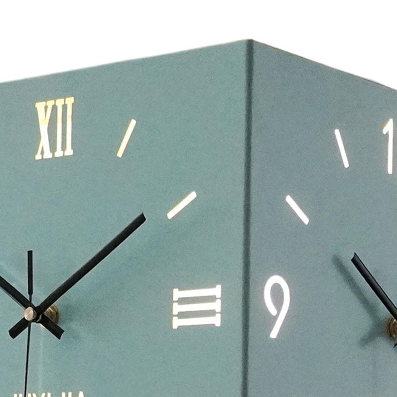 Double Sided Corner Wall Clock with Light for Dining Room Living Room Office Blue