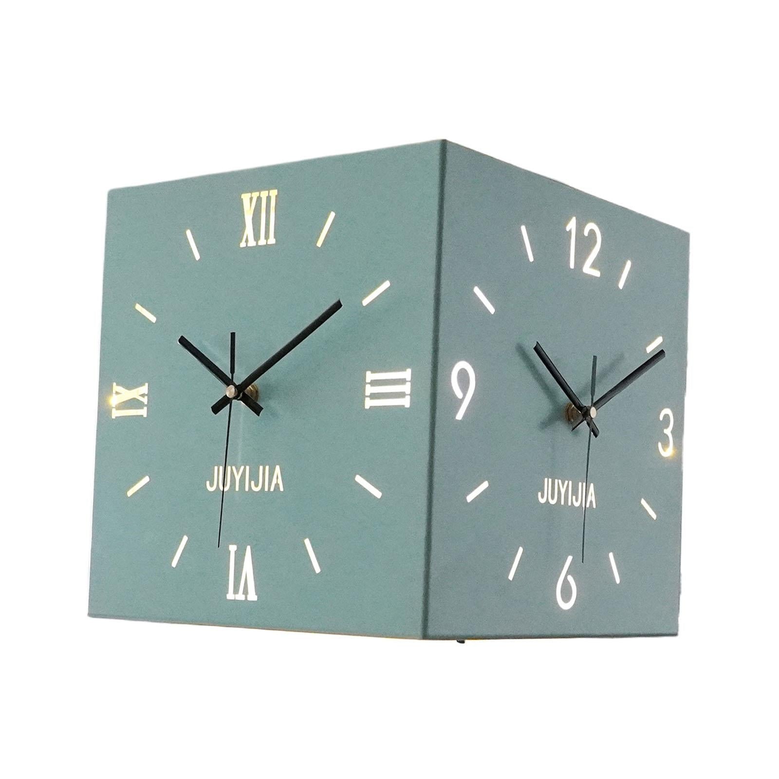 Double Sided Corner Wall Clock with Light for Dining Room Living Room Office Blue