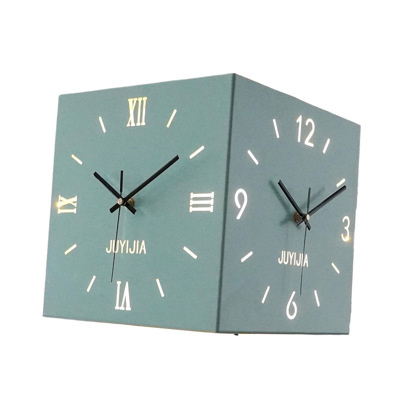 Double Sided Corner Wall Clock with Light for Dining Room Living Room Office Blue