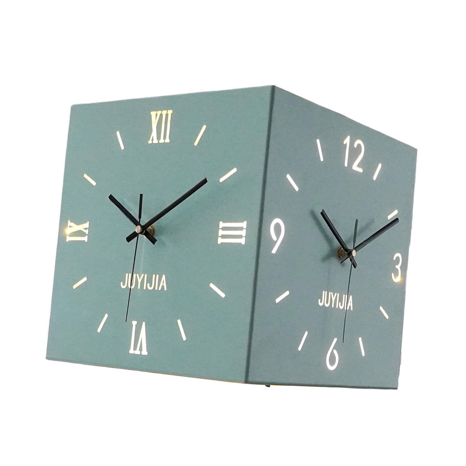Double Sided Corner Wall Clock with Light for Dining Room Living Room Office Blue