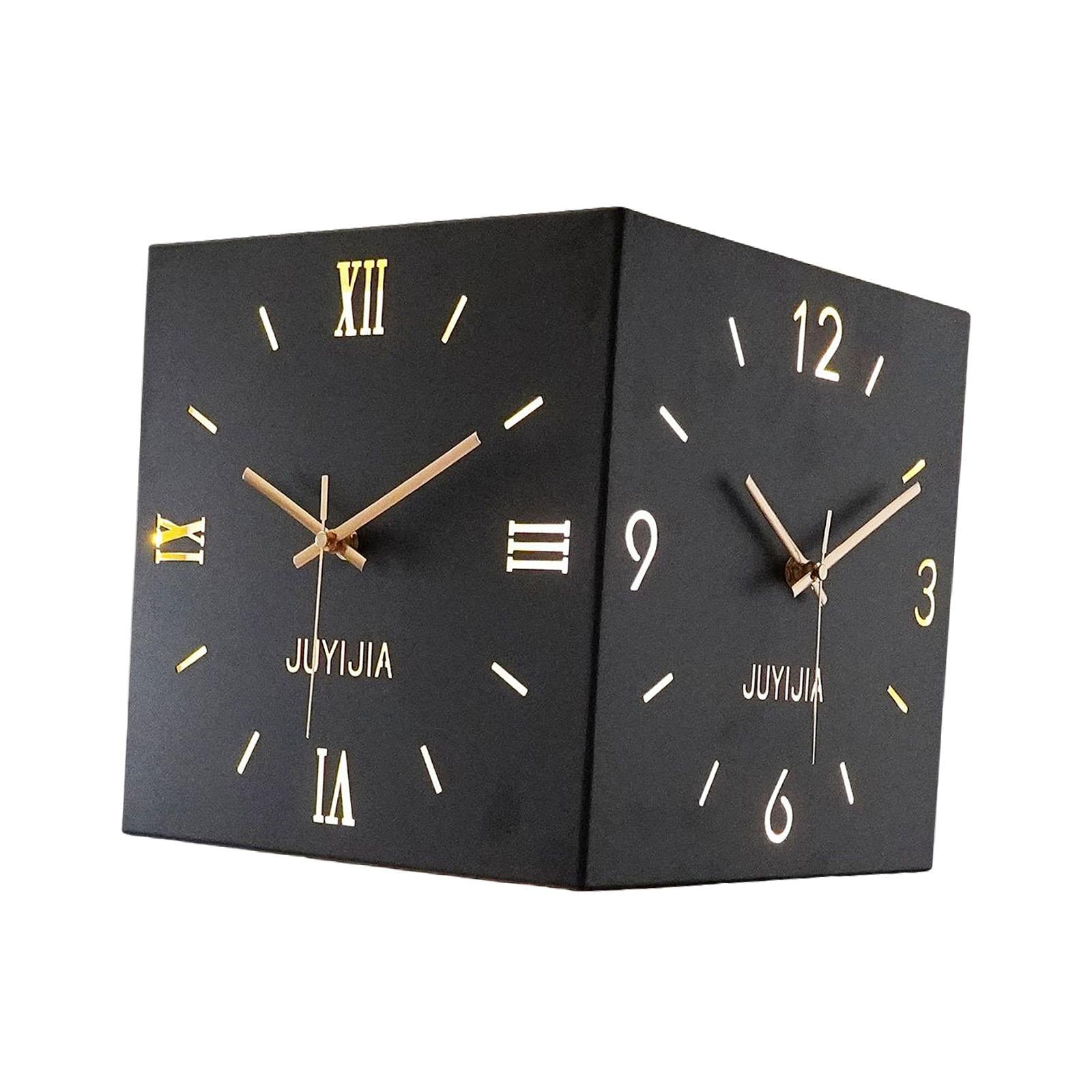 Double Sided Corner Wall Clock with Light for Dining Room Living Room Office Black