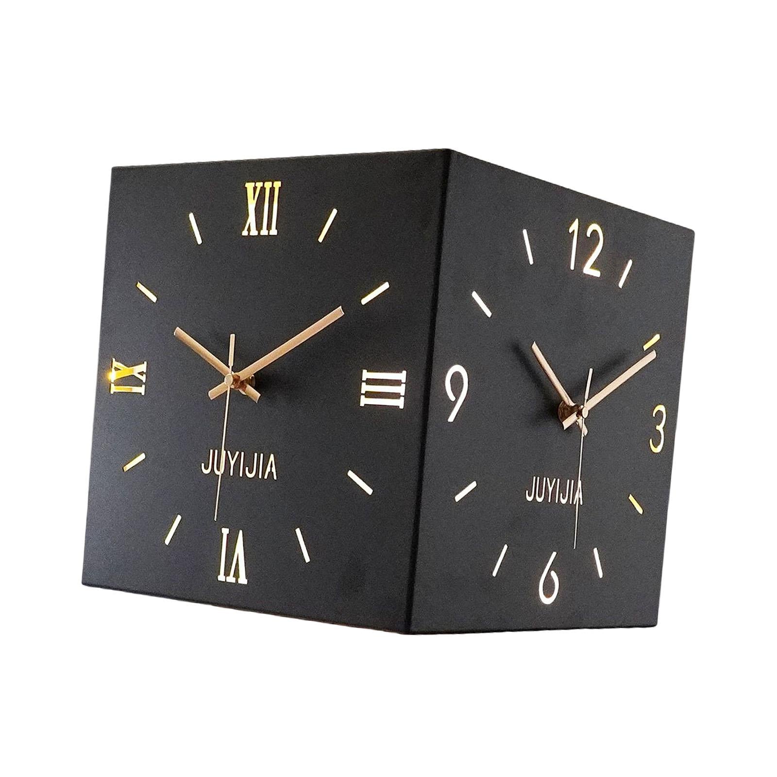 Double Sided Corner Wall Clock with Light for Dining Room Living Room Office Black