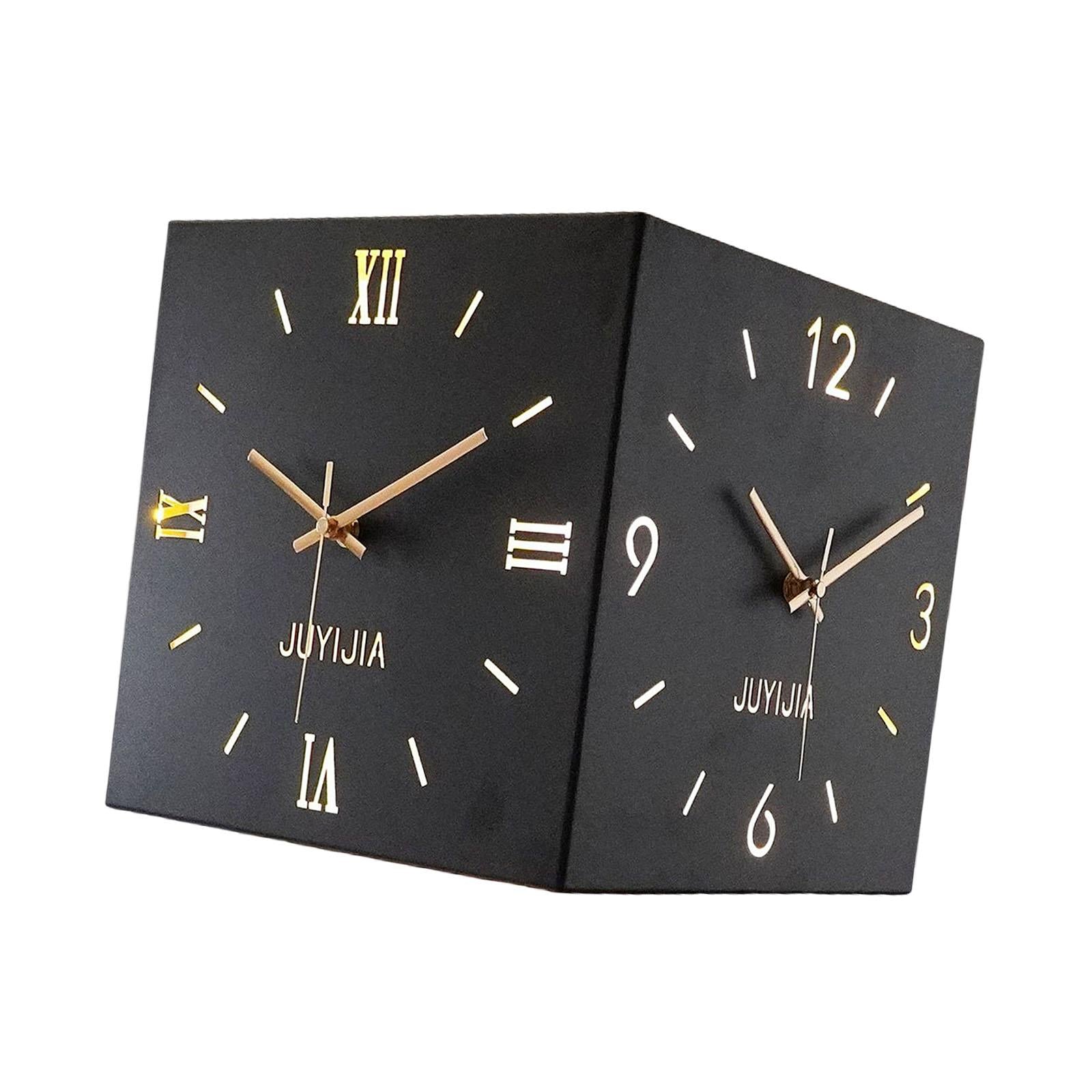 Double Sided Corner Wall Clock with Light for Dining Room Living Room Office Black