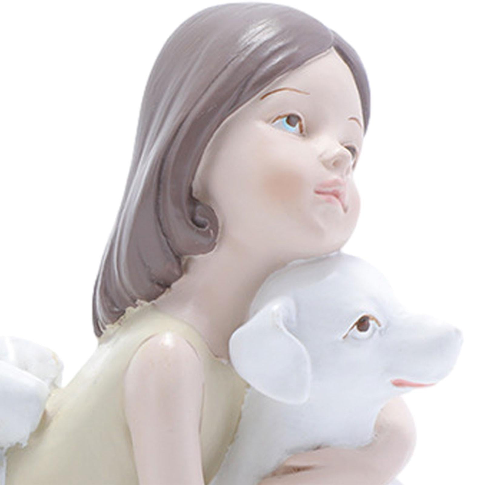 Girl Dog Figurine Artwork Ornament Decorative Statue for Bedroom Home Office Yellow To The Right