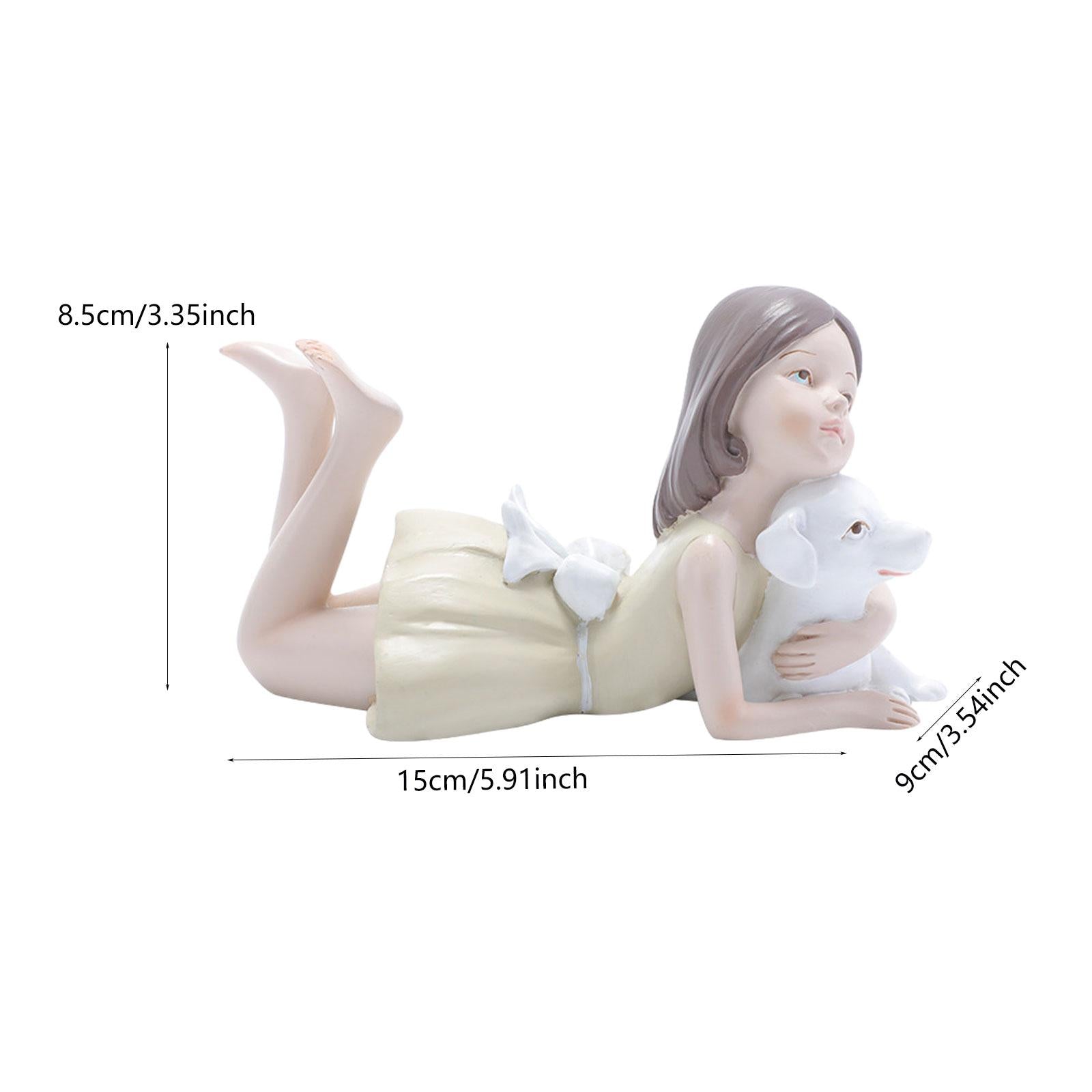 Girl Dog Figurine Artwork Ornament Decorative Statue for Bedroom Home Office Yellow To The Right