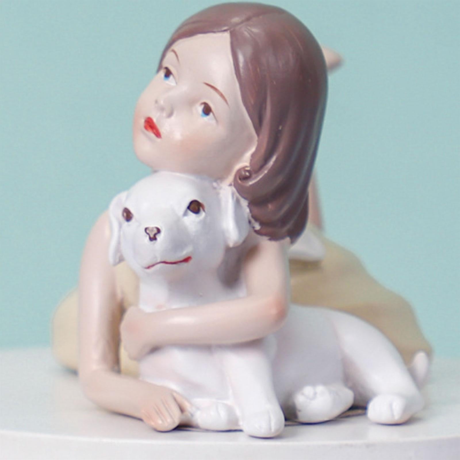 Girl Dog Figurine Artwork Ornament Decorative Statue for Bedroom Home Office Yellow To The Right