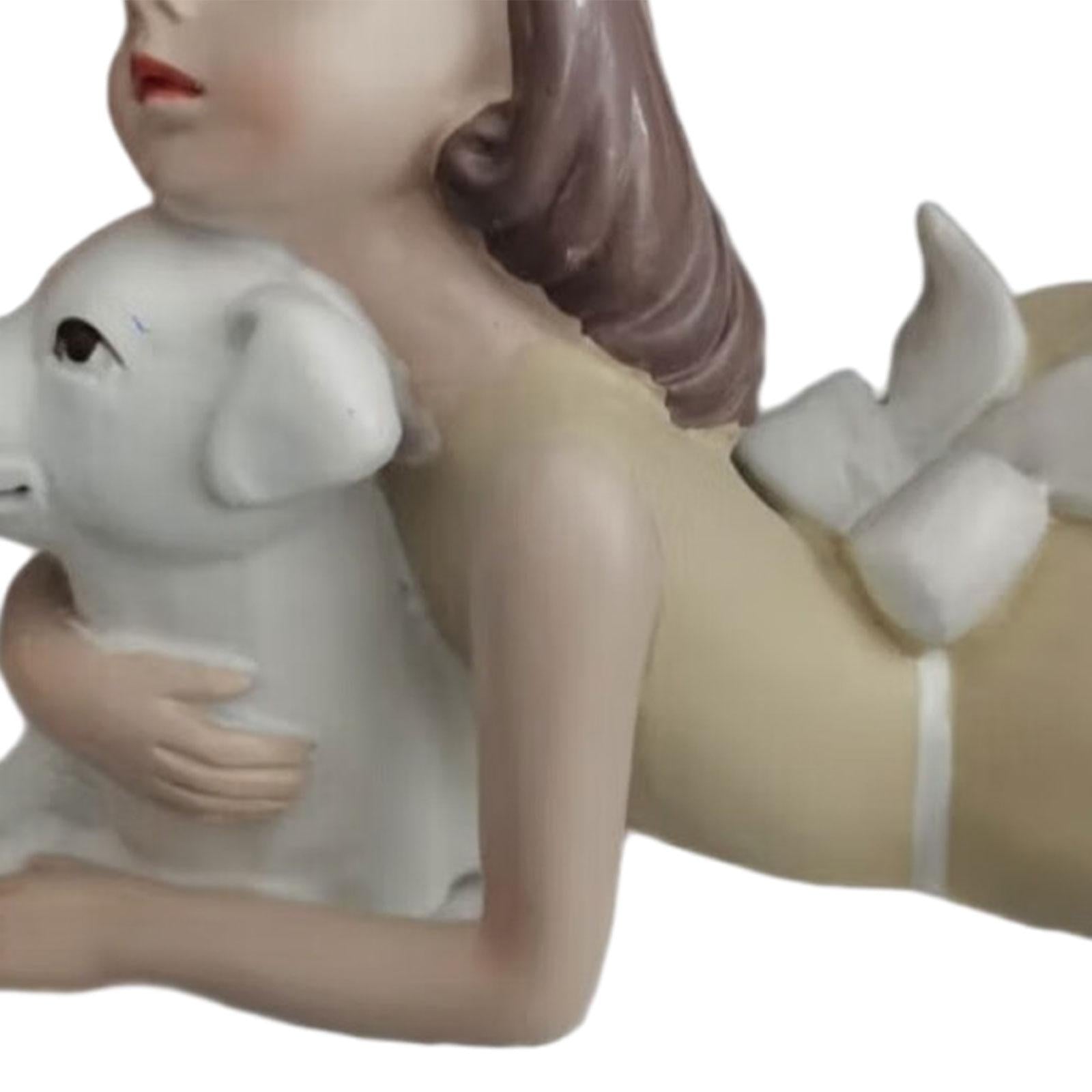 Girl Dog Figurine Artwork Ornament Decorative Statue for Bedroom Home Office Yellow To The Left