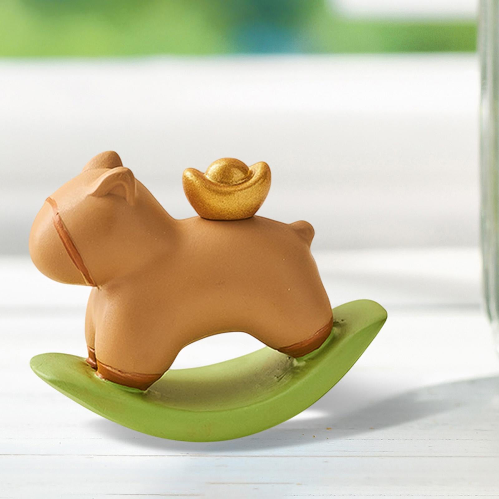 Rocking Horse Figurine Creative Small Sculpture for Office Bookshelf Bedroom Brown
