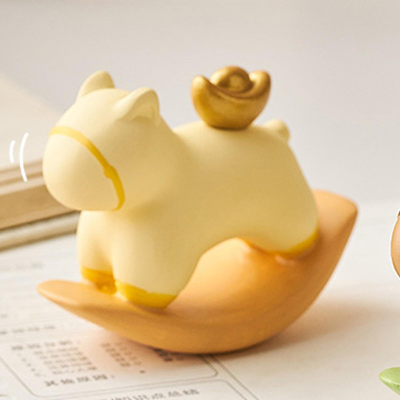 Rocking Horse Figurine Creative Small Sculpture for Office Bookshelf Bedroom Yellow