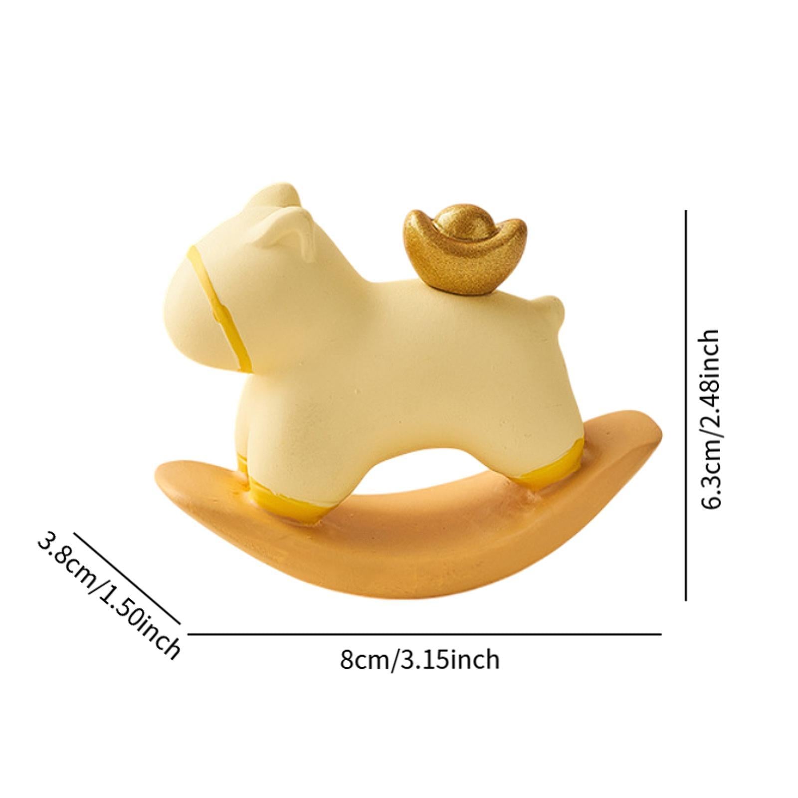 Rocking Horse Figurine Creative Small Sculpture for Office Bookshelf Bedroom Yellow
