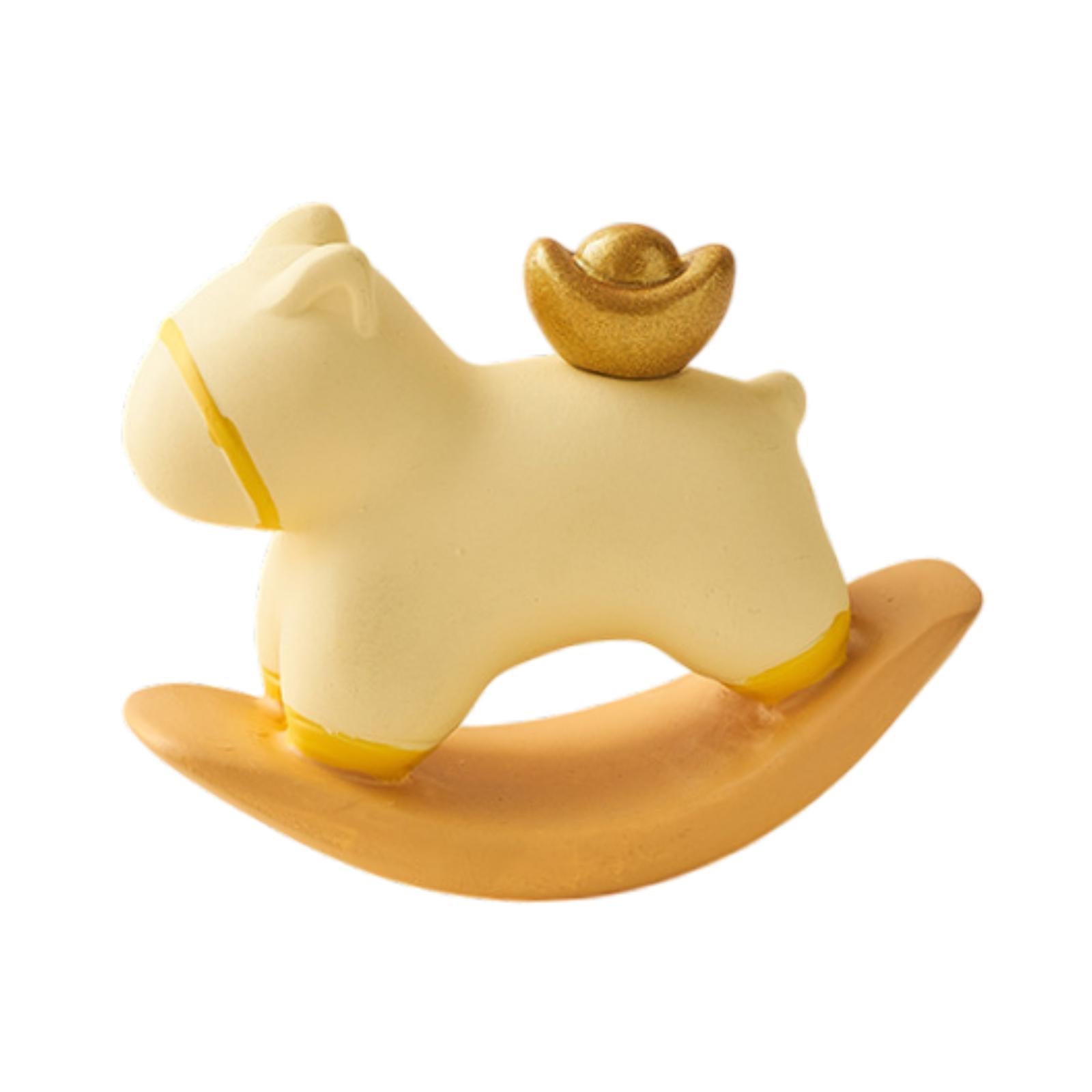 Rocking Horse Figurine Creative Small Sculpture for Office Bookshelf Bedroom Yellow