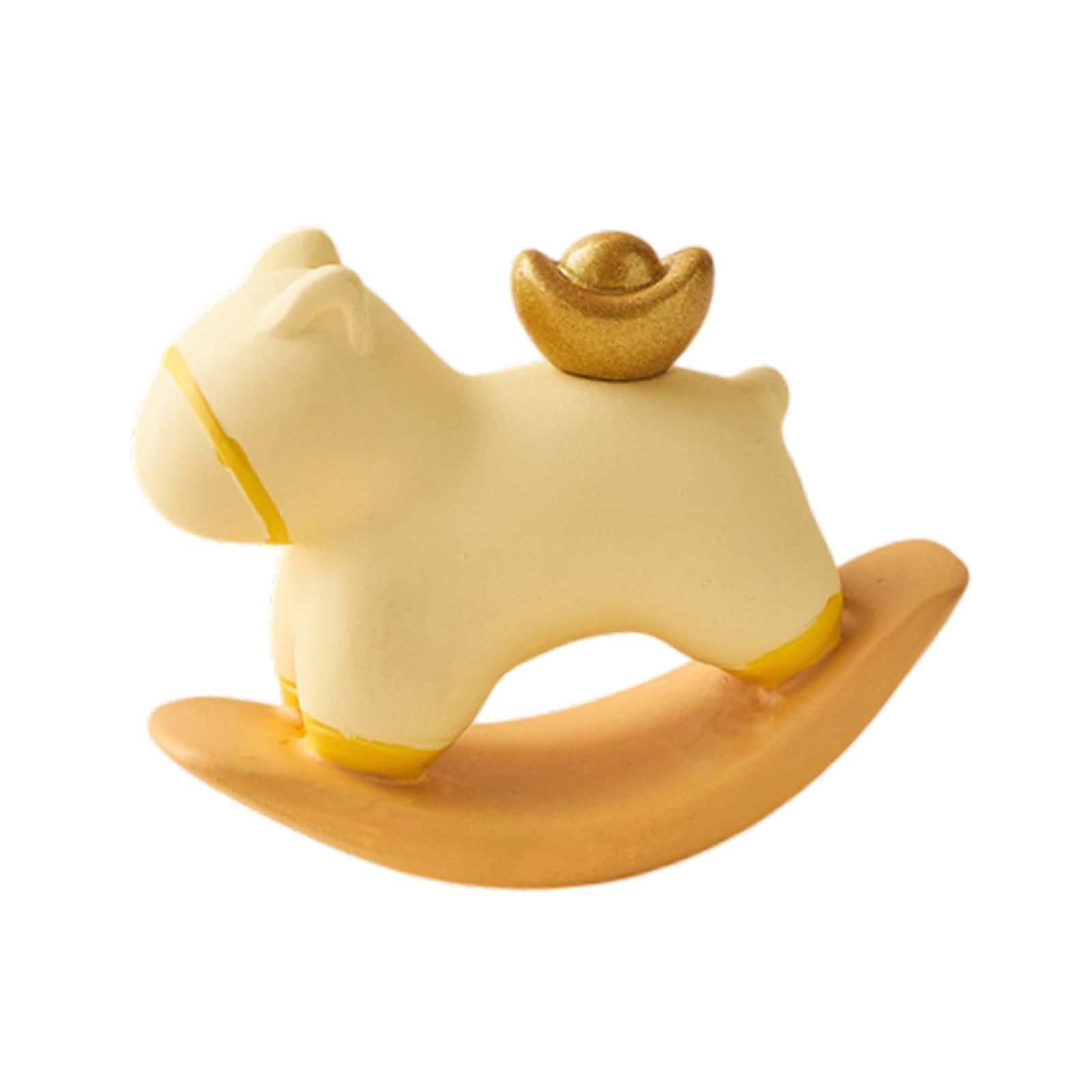 Rocking Horse Figurine Creative Small Sculpture for Office Bookshelf Bedroom Yellow