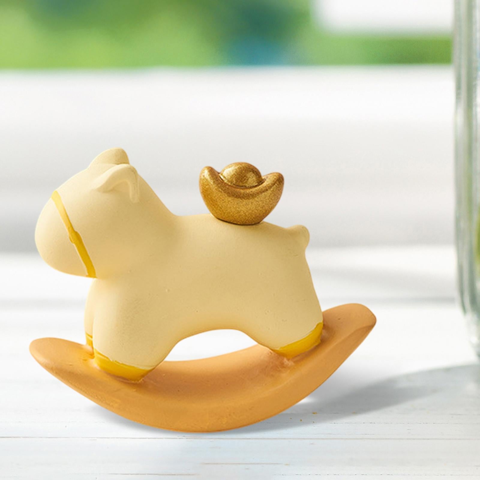 Rocking Horse Figurine Creative Small Sculpture for Office Bookshelf Bedroom Yellow