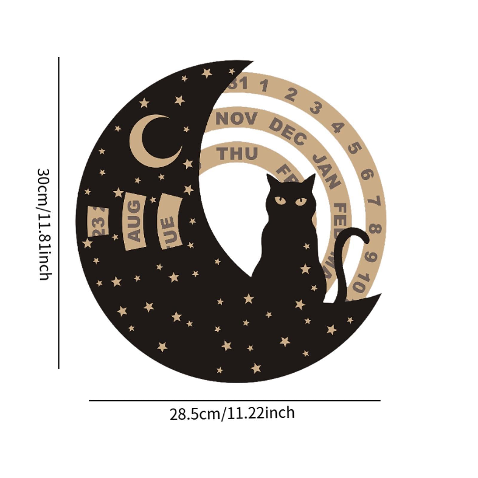 Wooden Perpetual Calendar Rotatable Moon Disk Calendar for Shelf Dining Room Cat