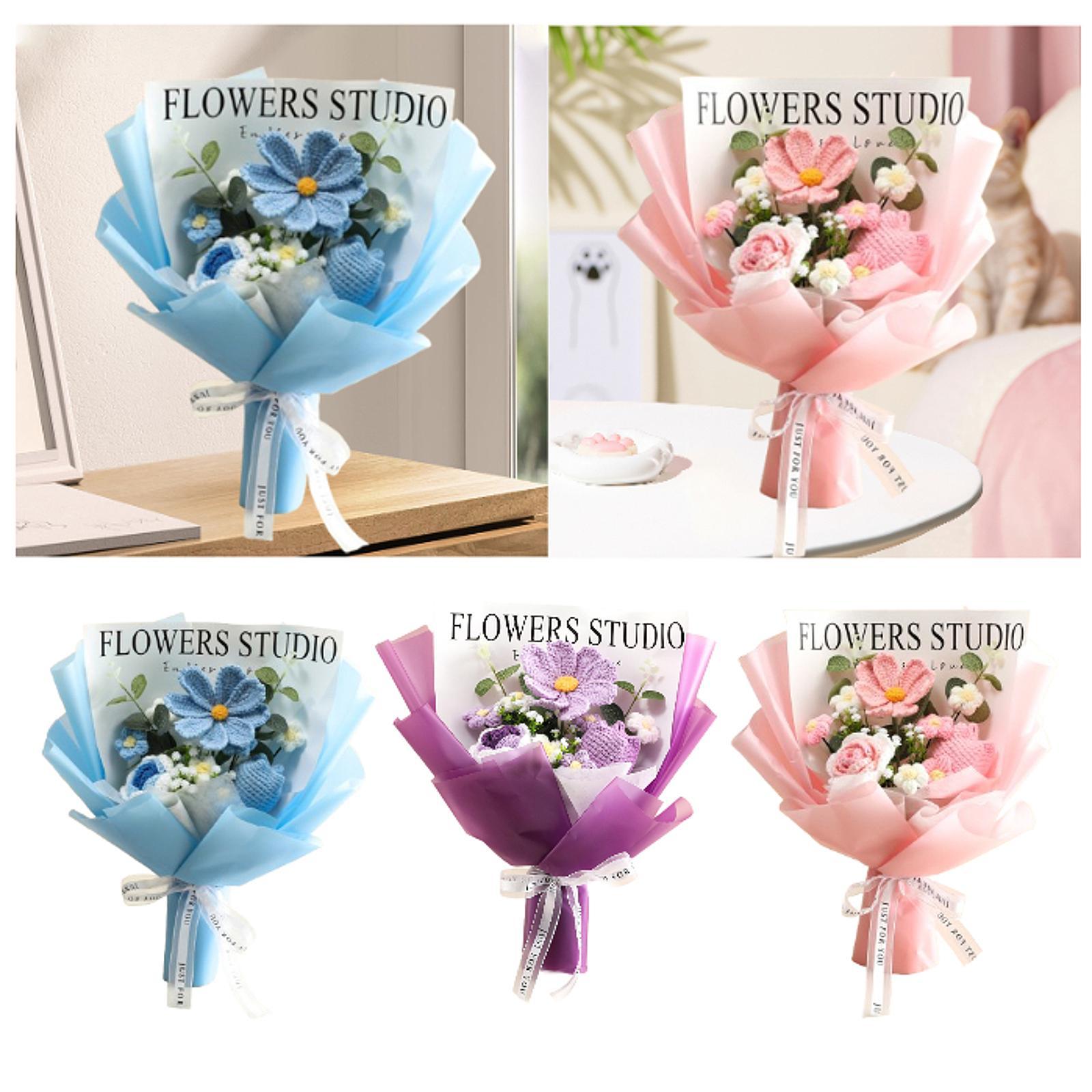 Crochet Bouquet Knitted Artificial Gesang Flowers for Teacher’ Day Women Mom Pink