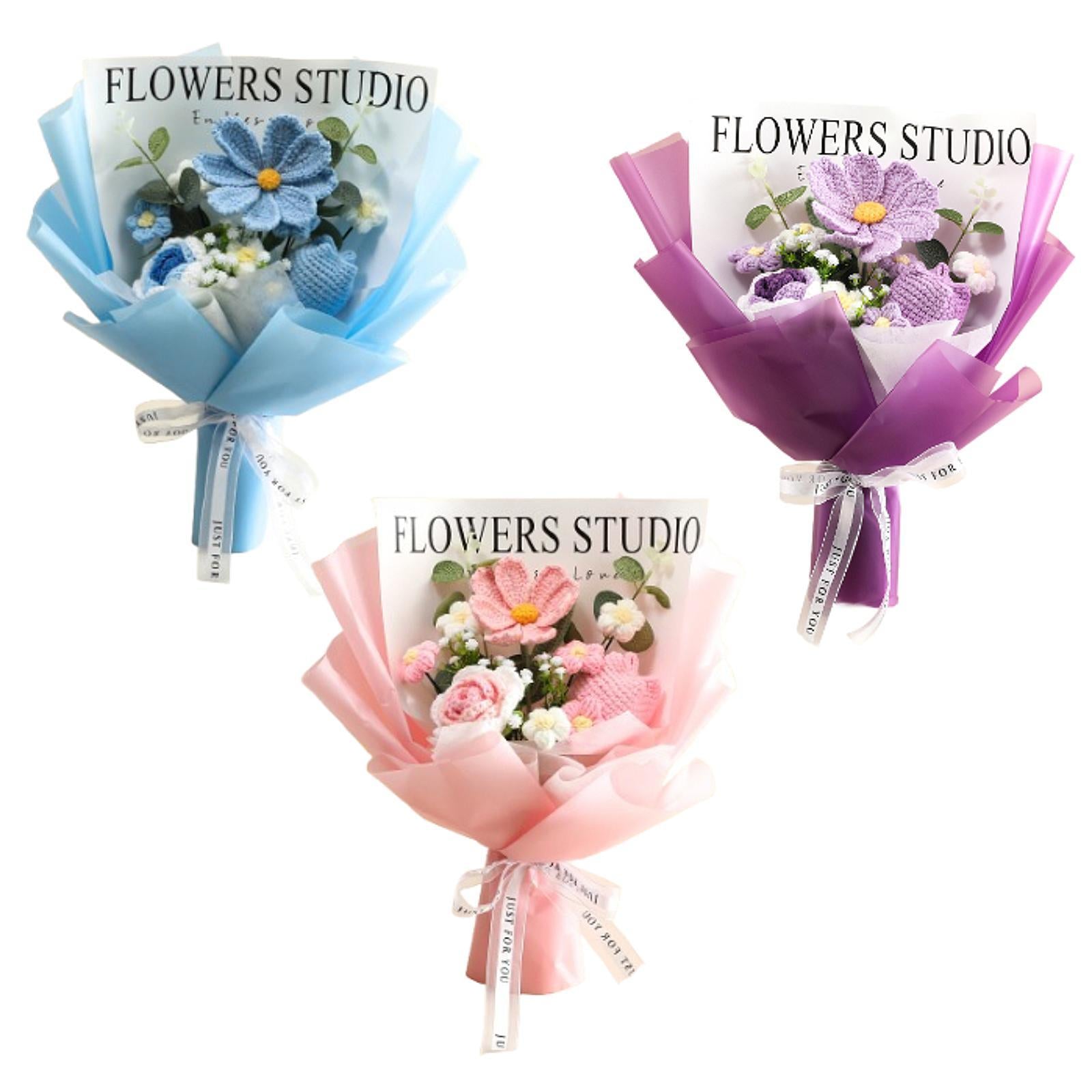 Crochet Bouquet Knitted Artificial Gesang Flowers for Teacher’ Day Women Mom Pink
