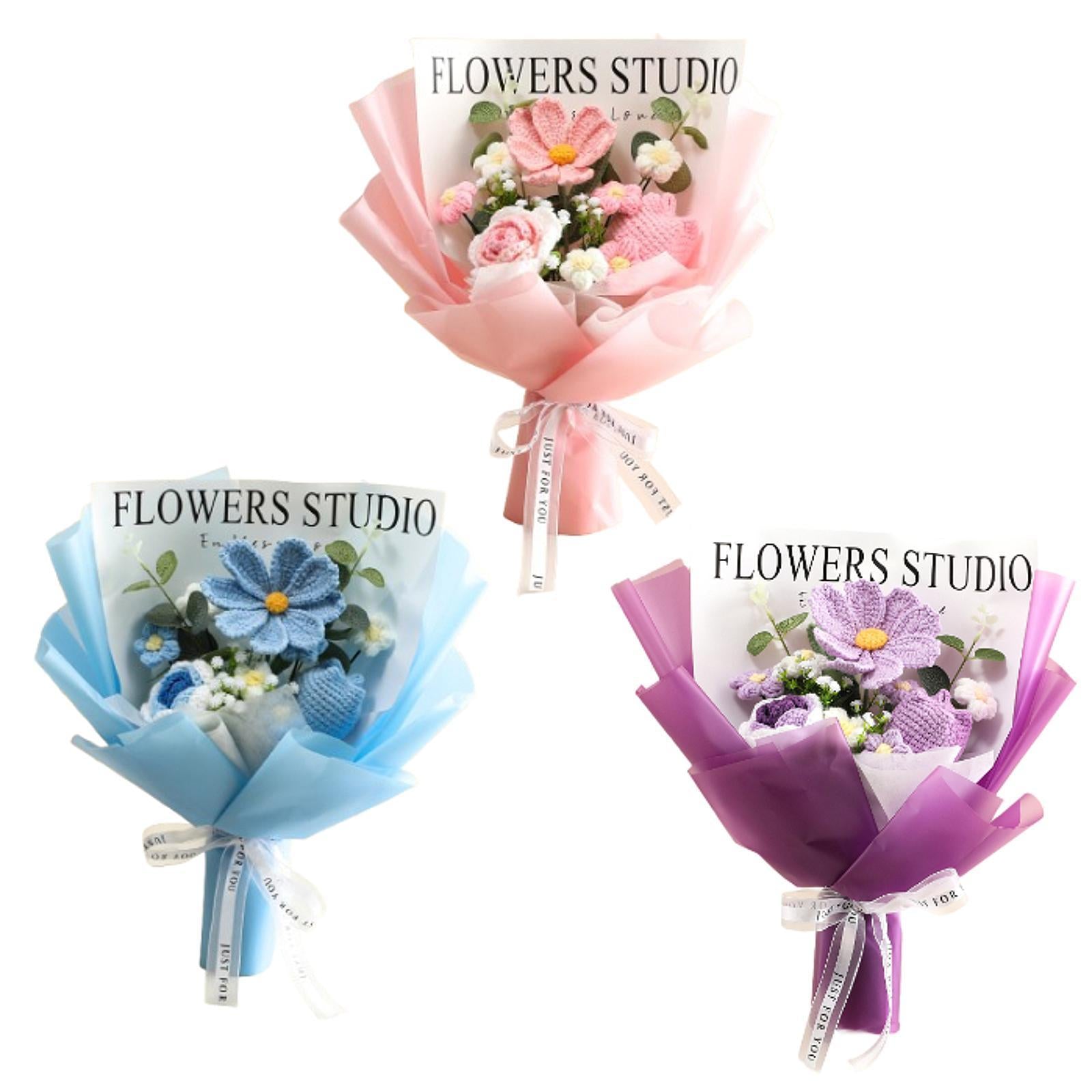 Crochet Bouquet Knitted Artificial Gesang Flowers for Teacher’ Day Women Mom Pink