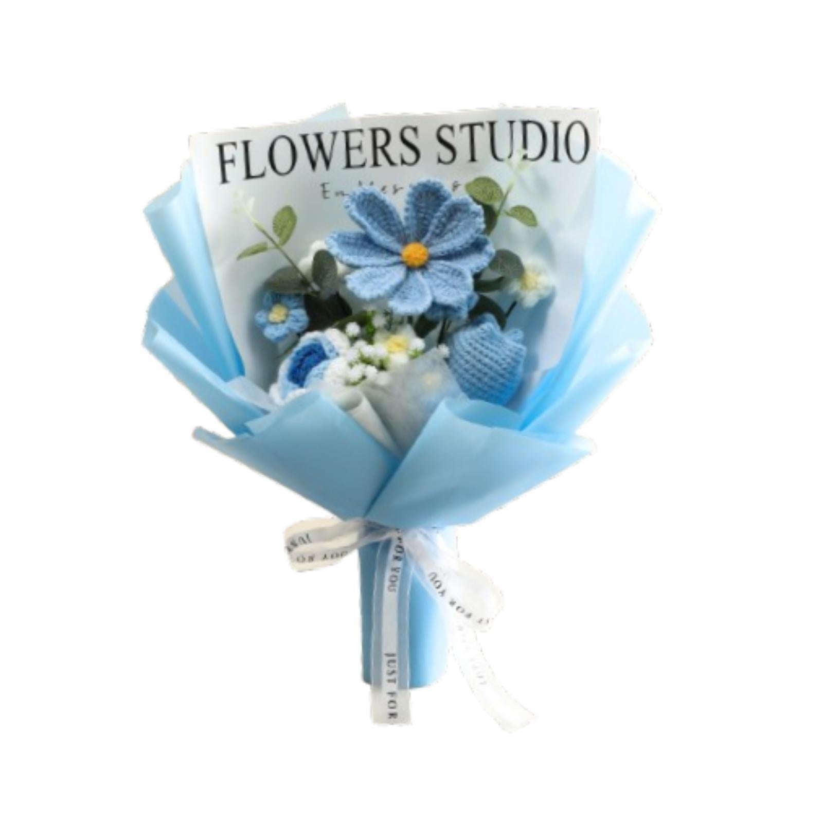 Crochet Bouquet Knitted Artificial Gesang Flowers for Teacher’ Day Women Mom Blue