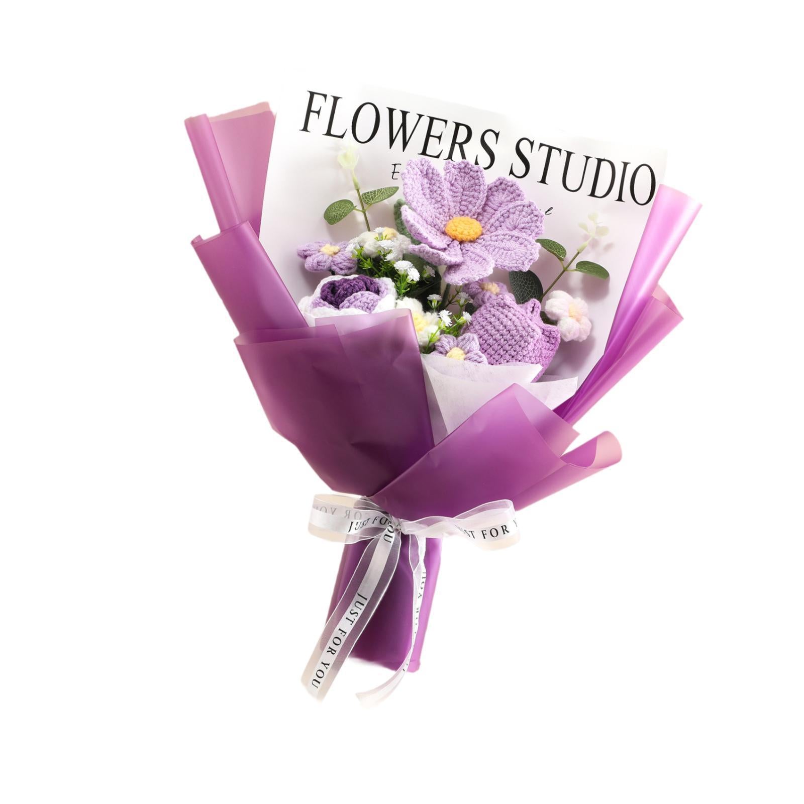 Crochet Bouquet Knitted Artificial Gesang Flowers for Teacher’ Day Women Mom Purple