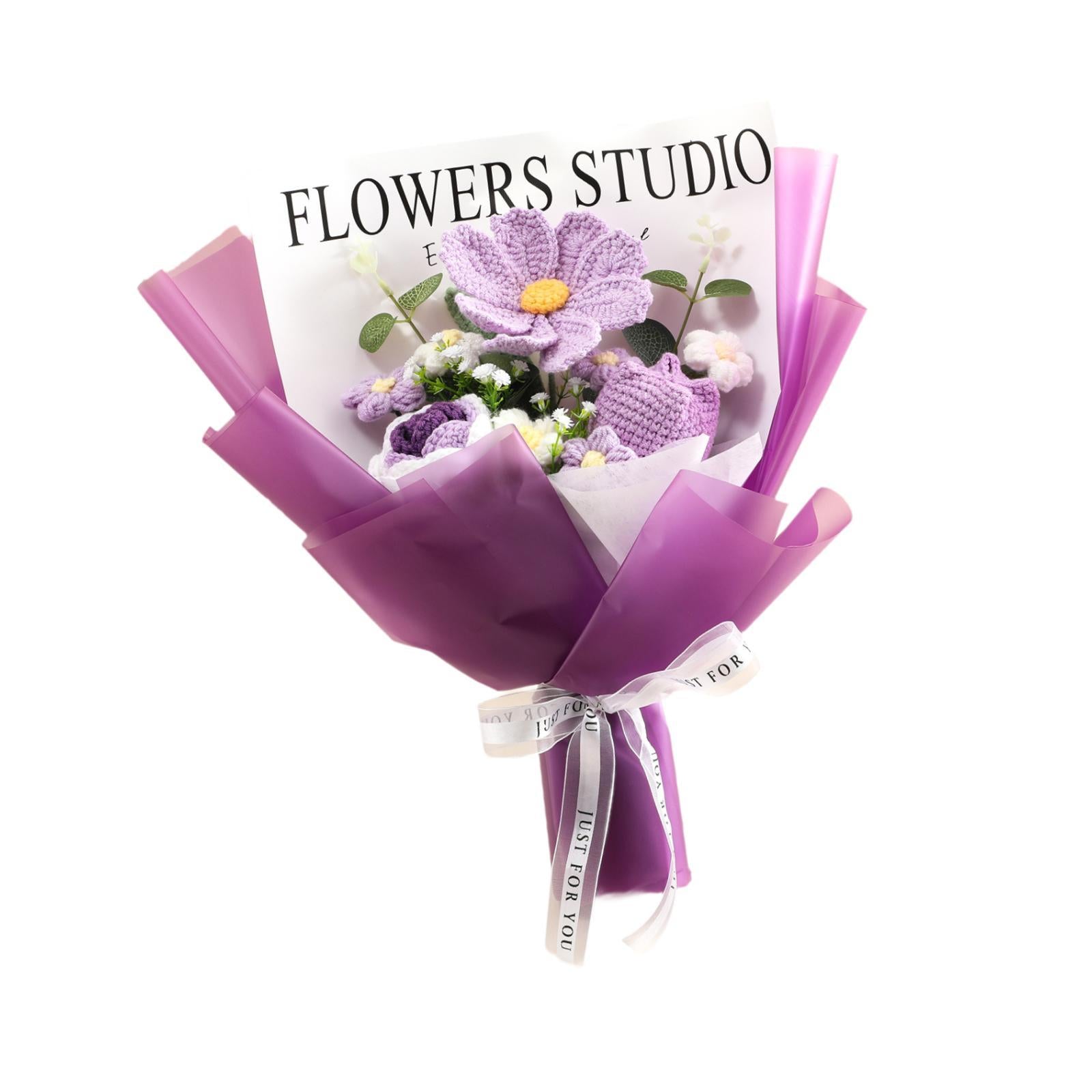 Crochet Bouquet Knitted Artificial Gesang Flowers for Teacher’ Day Women Mom Purple