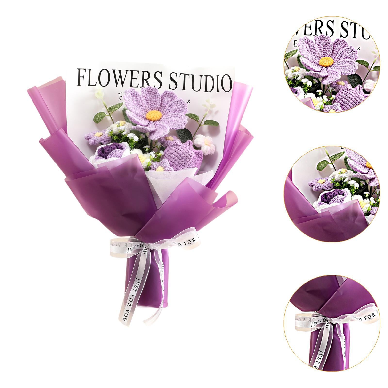 Crochet Bouquet Knitted Artificial Gesang Flowers for Teacher’ Day Women Mom Purple