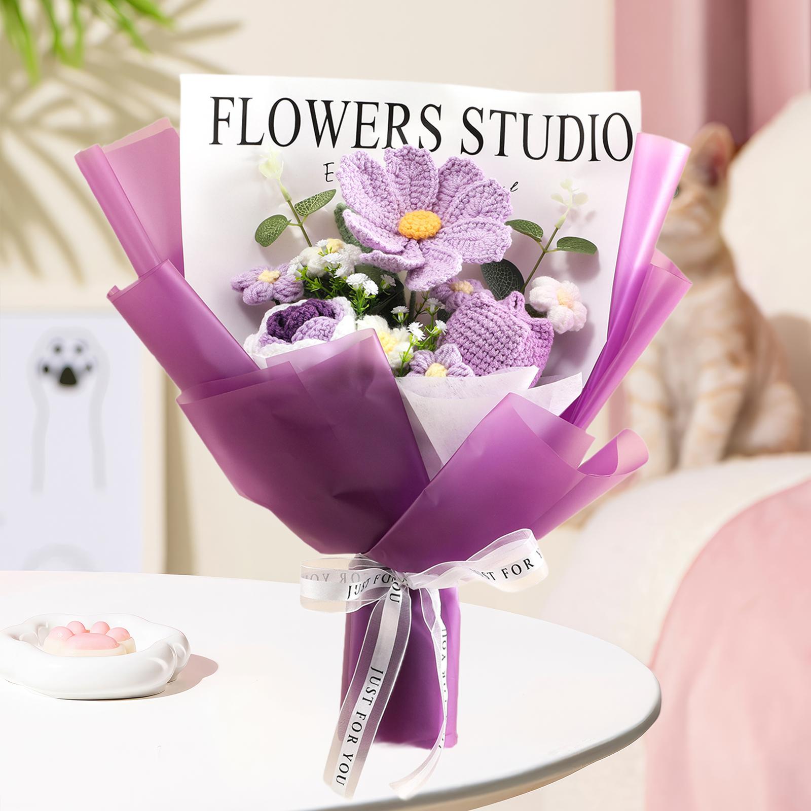 Crochet Bouquet Knitted Artificial Gesang Flowers for Teacher’ Day Women Mom Purple