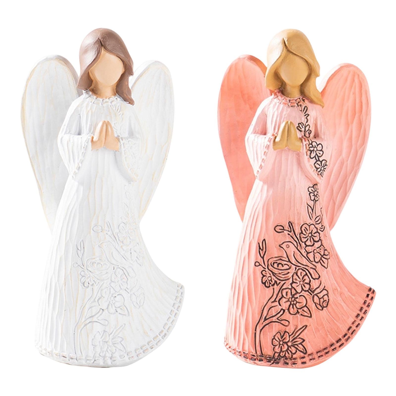 Resin Figurine Artwork Winged Angel Statue for Bookshelf Office Housewarming Pink