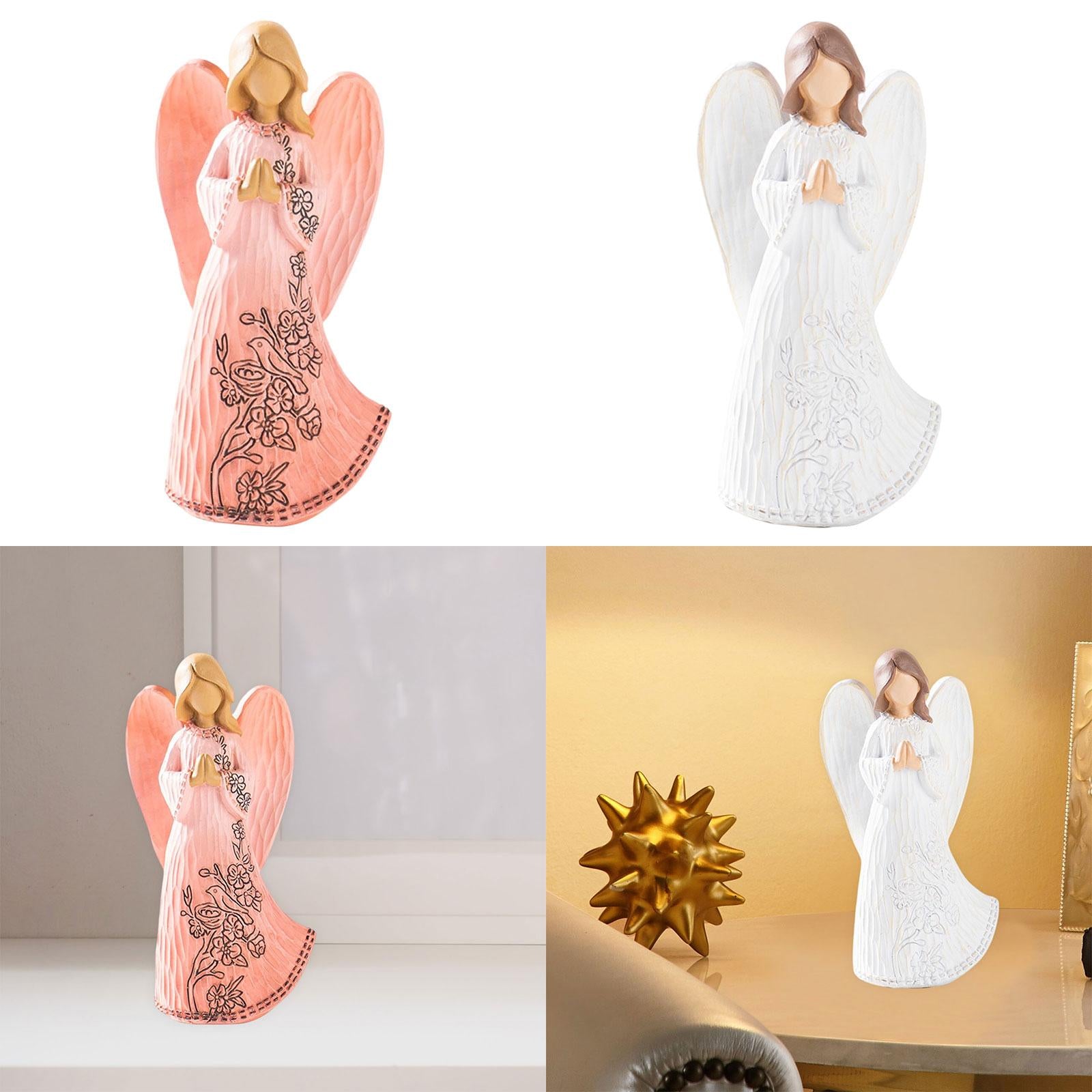 Resin Figurine Artwork Winged Angel Statue for Bookshelf Office Housewarming Pink