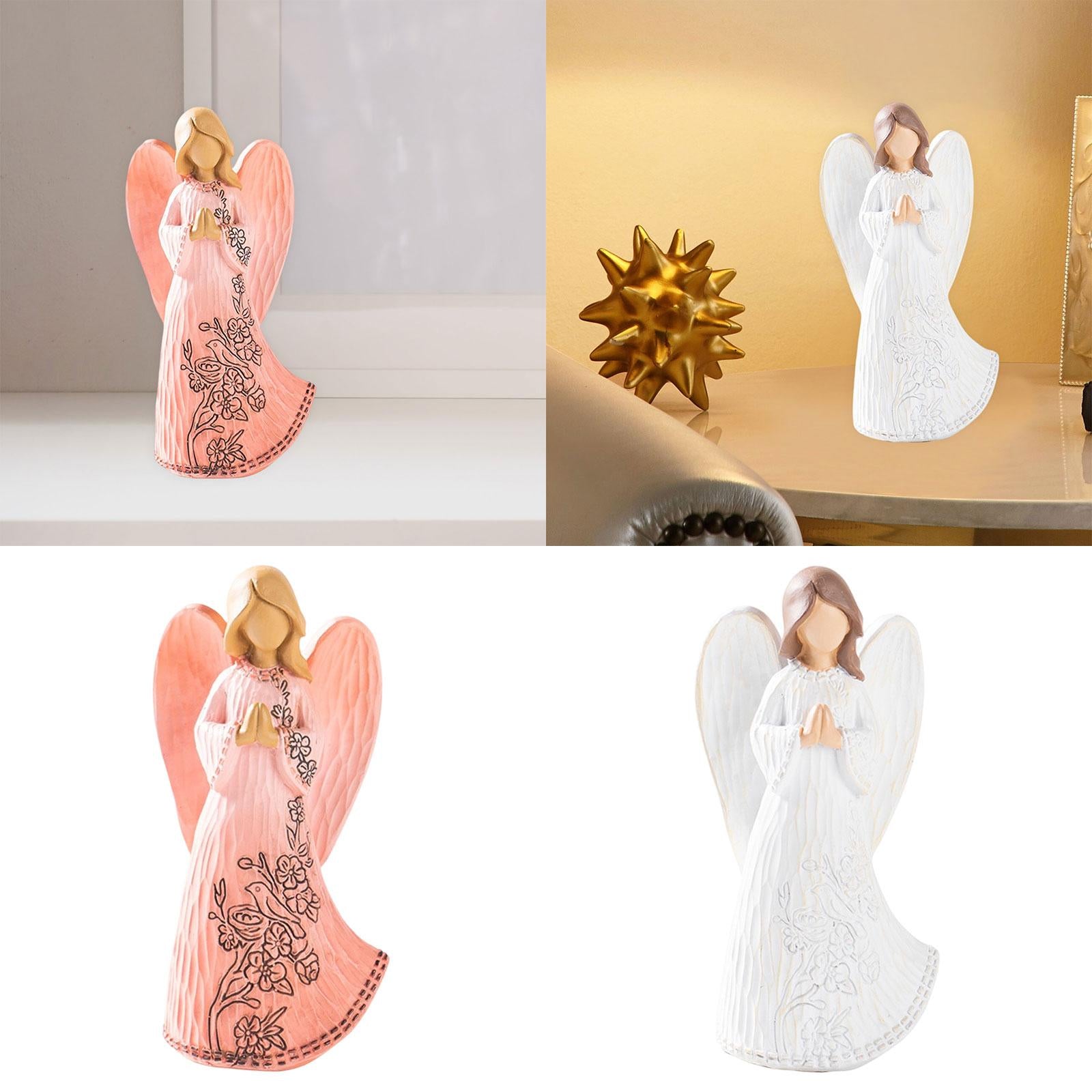 Resin Figurine Artwork Winged Angel Statue for Bookshelf Office Housewarming Pink