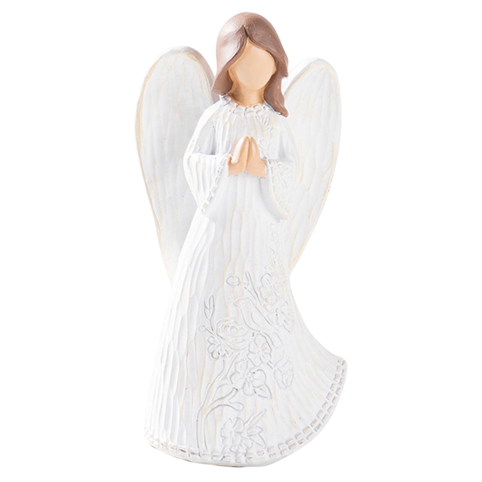 Resin Figurine Artwork Winged Angel Statue for Bookshelf Office Housewarming White