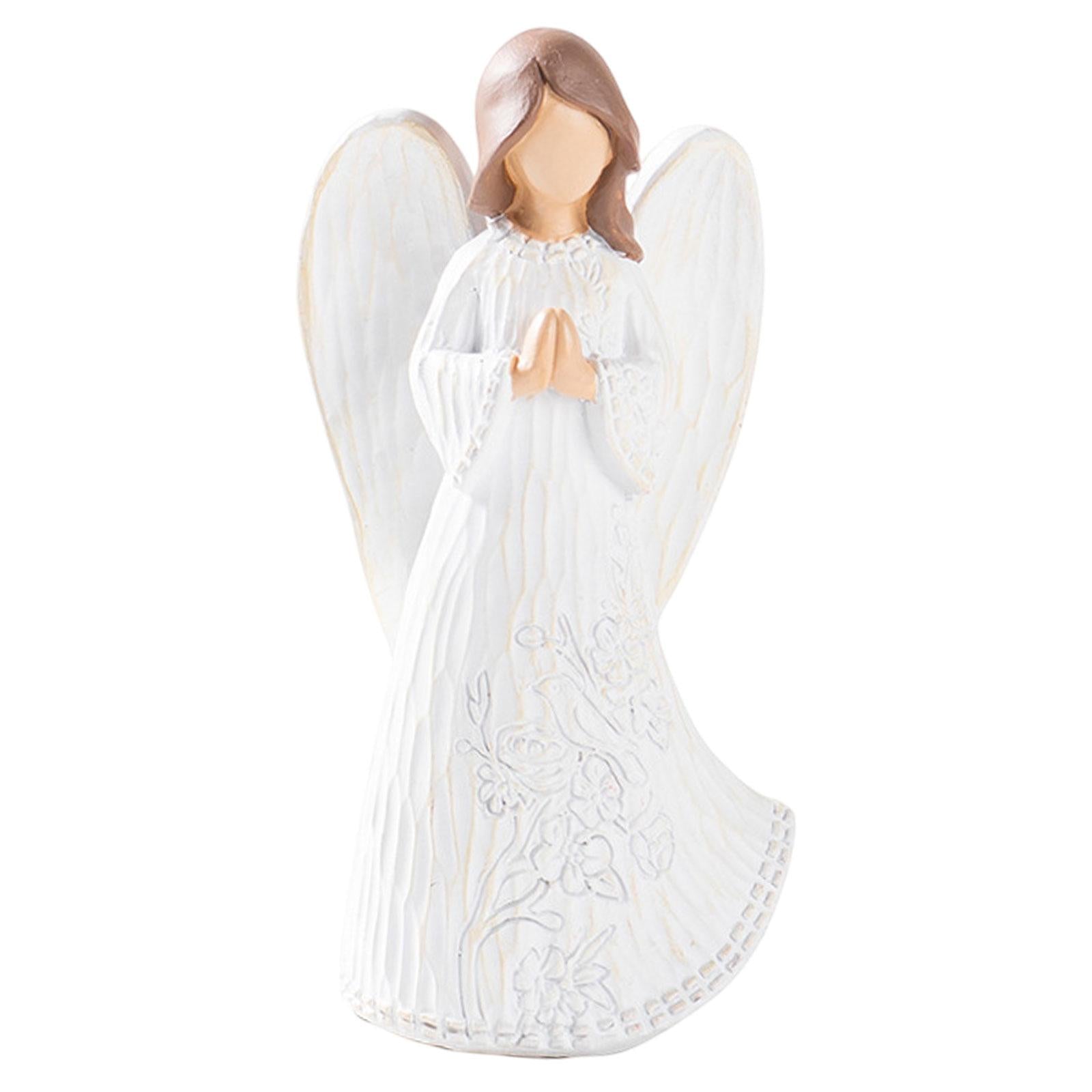 Resin Figurine Artwork Winged Angel Statue for Bookshelf Office Housewarming White