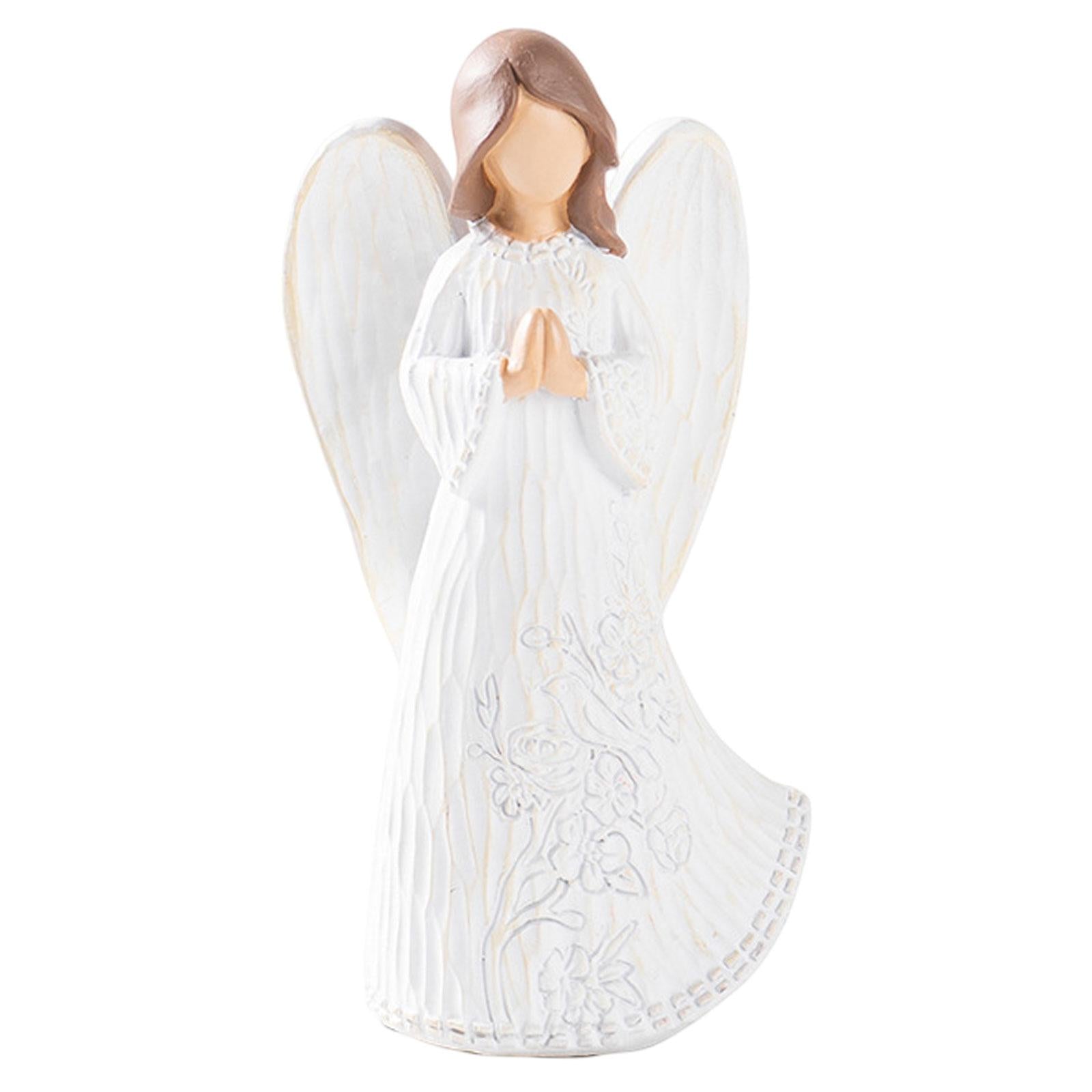 Resin Figurine Artwork Winged Angel Statue for Bookshelf Office Housewarming White