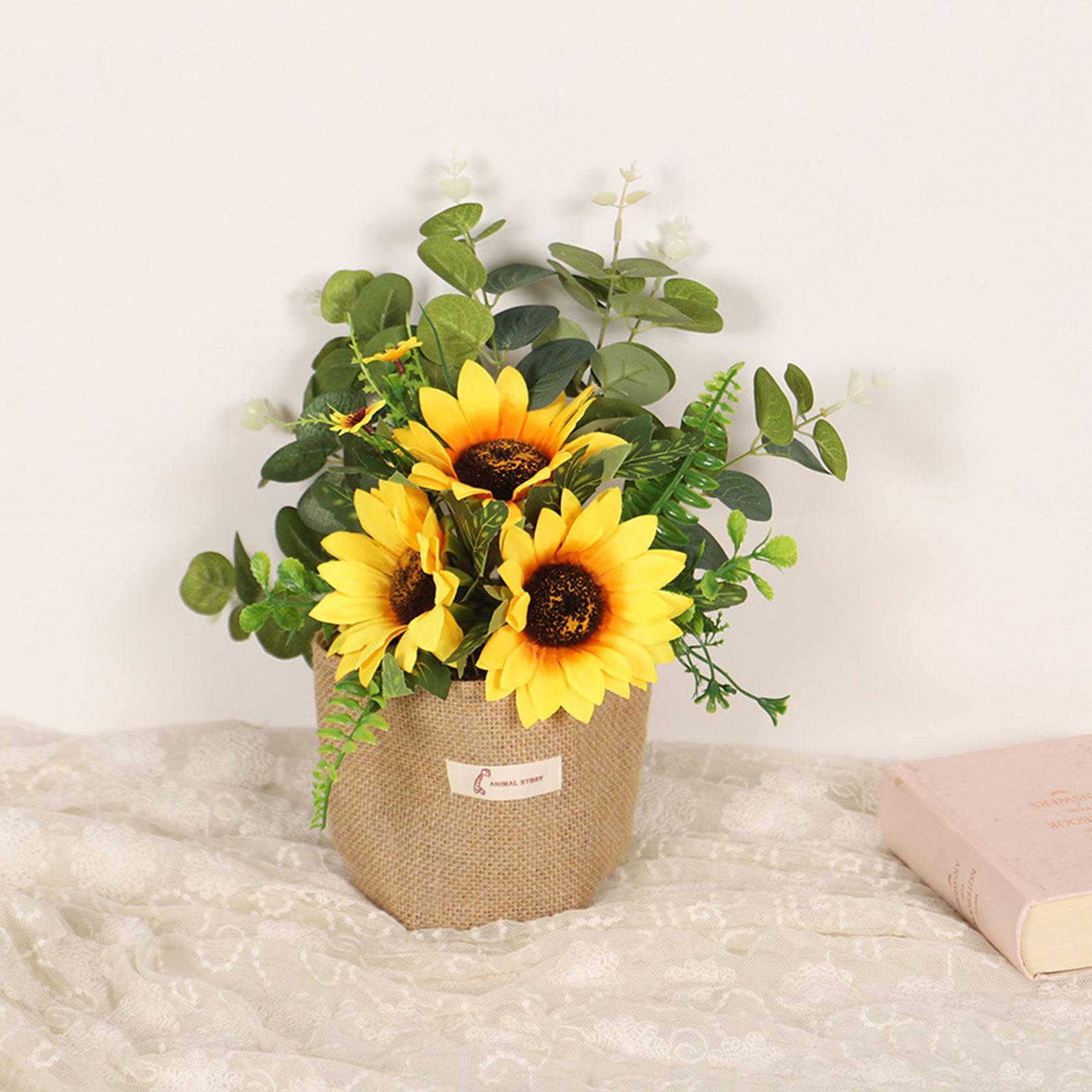 Simulated Sunflower with Burlap Bag Hanging Ornament for Farmhouse Versatile