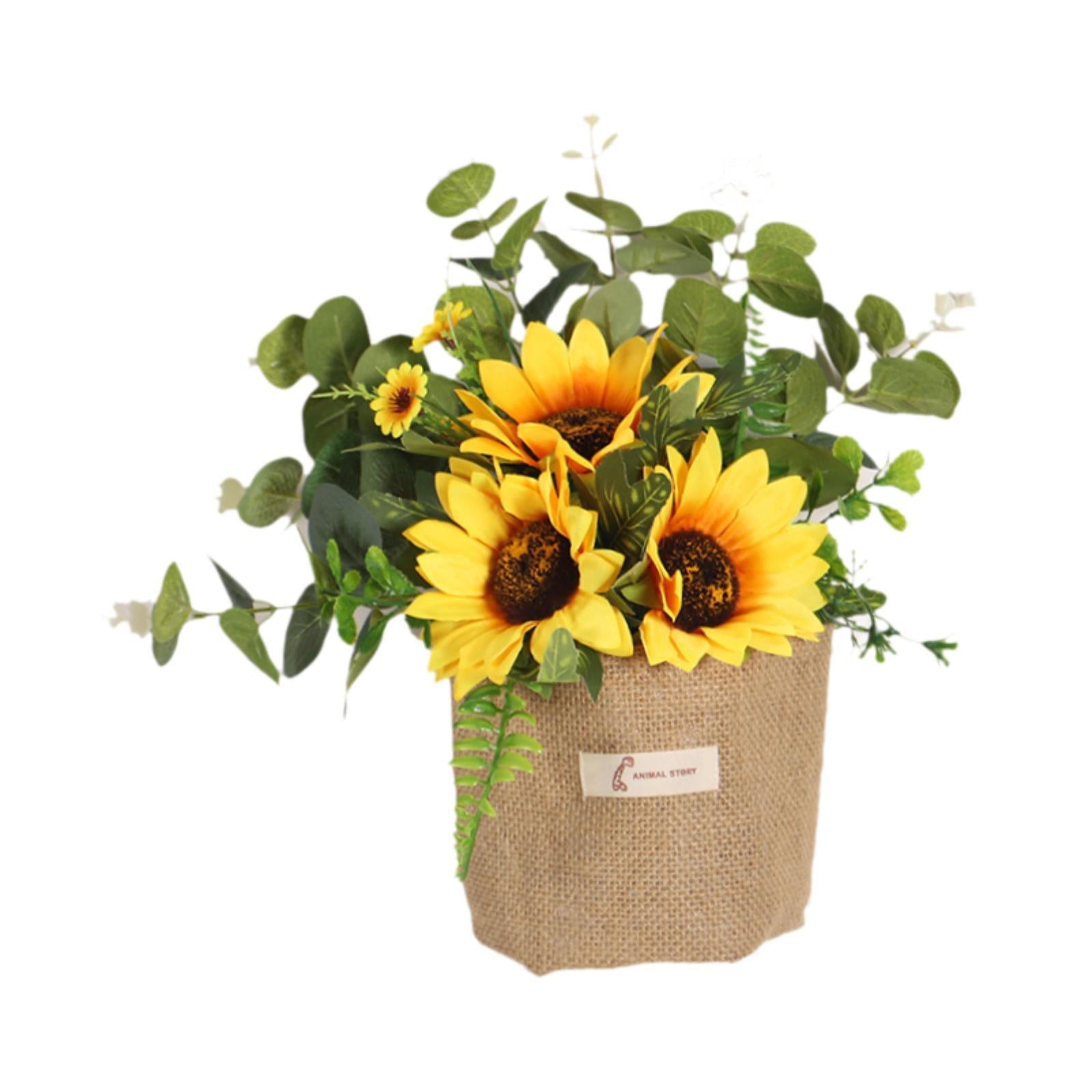 Simulated Sunflower with Burlap Bag Hanging Ornament for Farmhouse Versatile