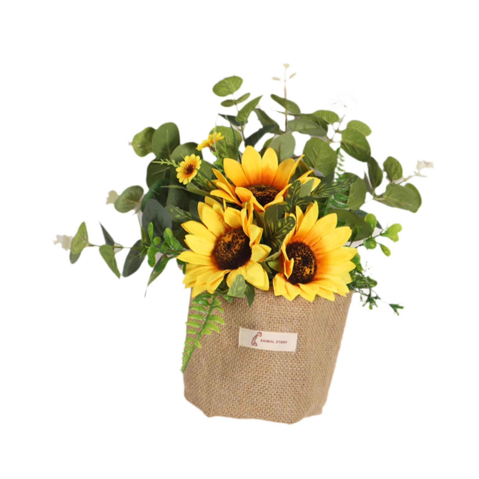 Simulated Sunflower with Burlap Bag Hanging Ornament for Farmhouse Versatile