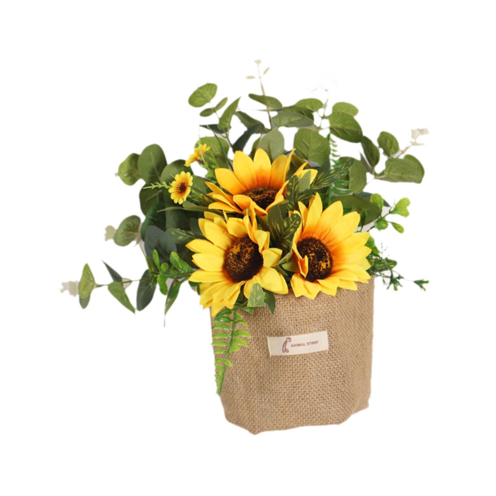 Simulated Sunflower with Burlap Bag Hanging Ornament for Farmhouse Versatile