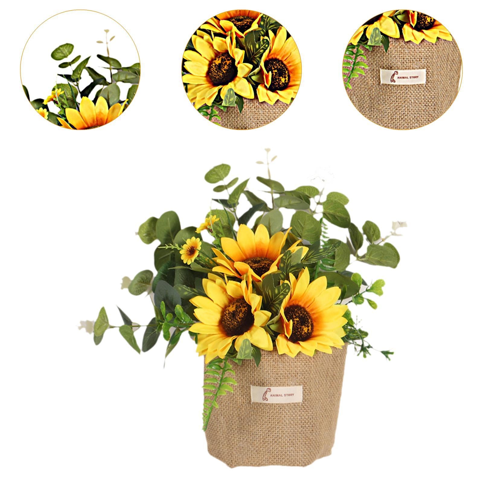 Simulated Sunflower with Burlap Bag Hanging Ornament for Farmhouse Versatile