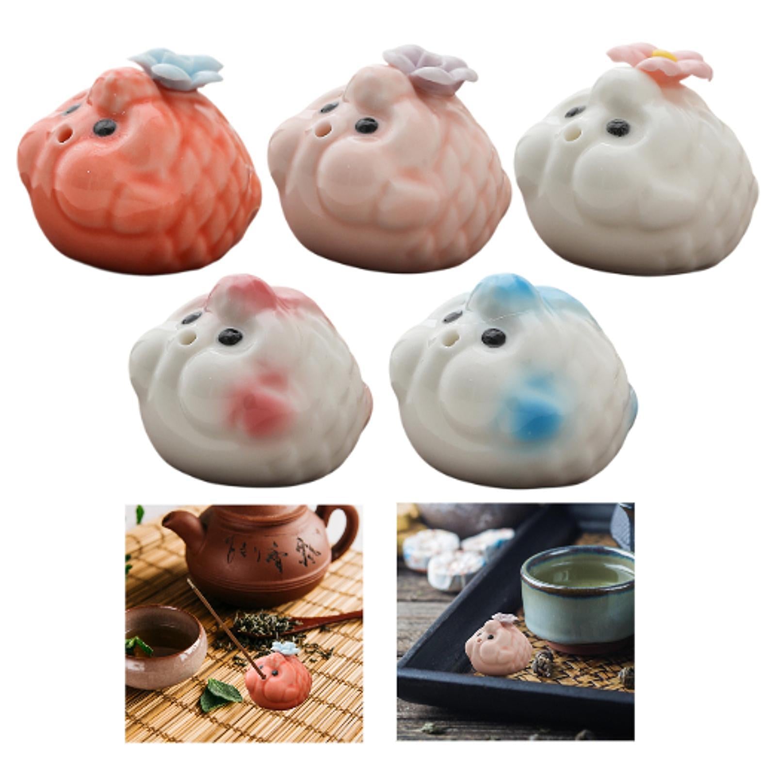 Mini Bubble Fish Statue Modern Ceramic Tea Pet for Table Living Room Tearoom Orange