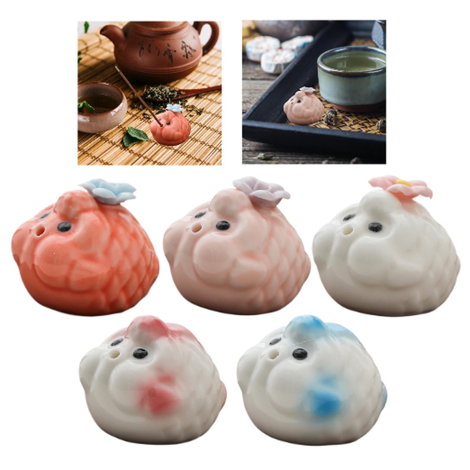 Mini Bubble Fish Statue Modern Ceramic Tea Pet for Table Living Room Tearoom Orange