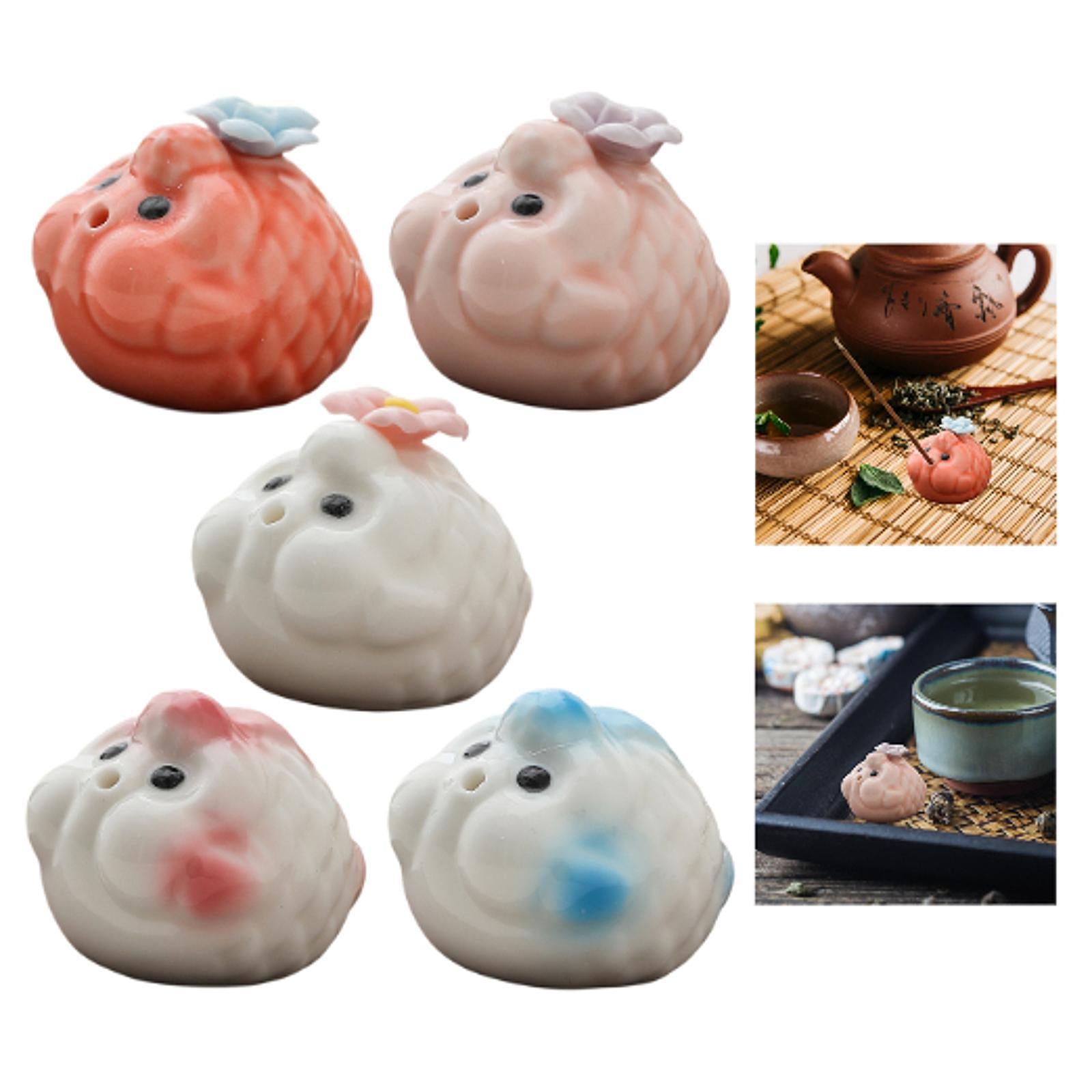 Mini Bubble Fish Statue Modern Ceramic Tea Pet for Table Living Room Tearoom Orange